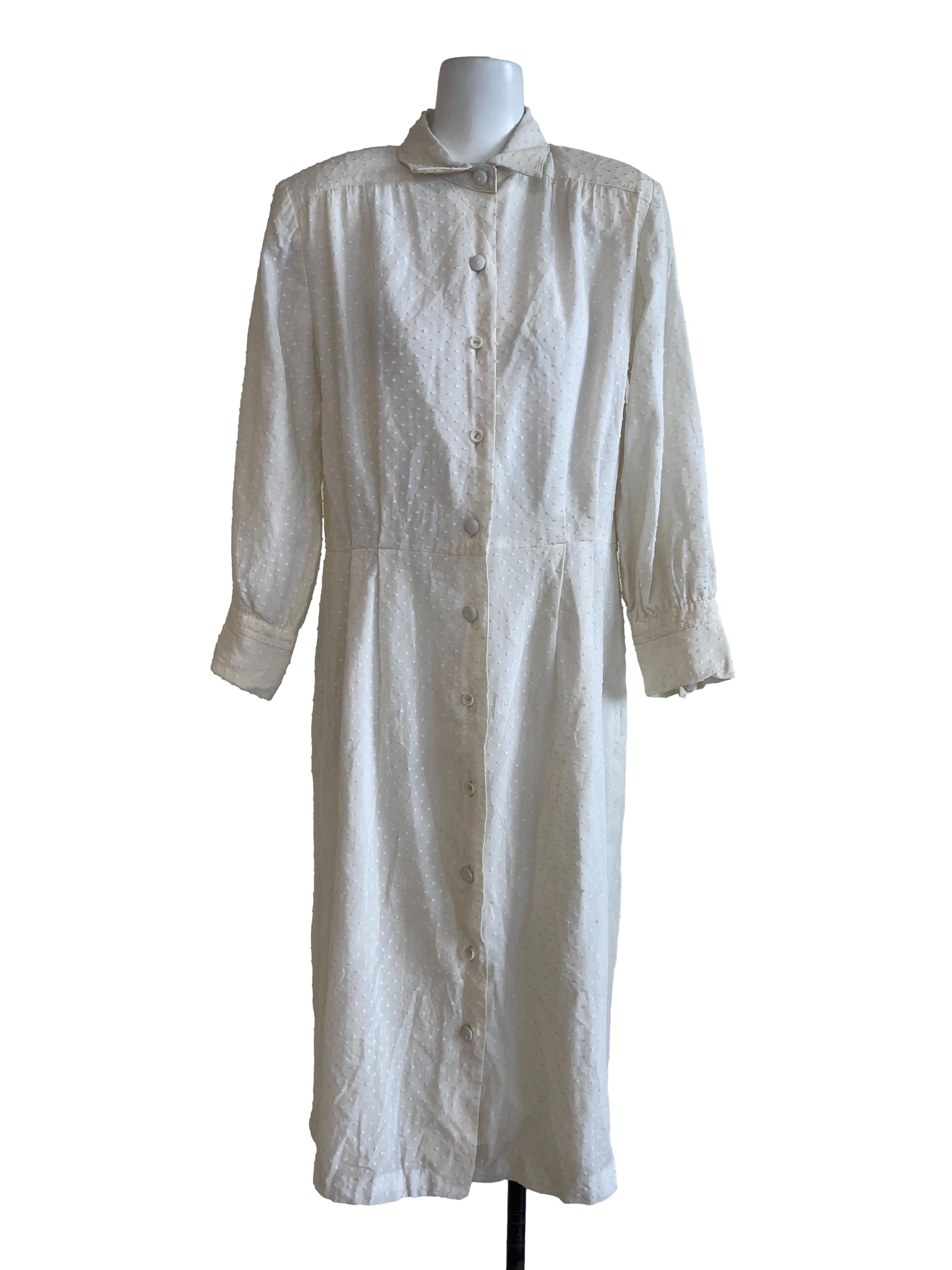 Off White Textured Button Dress