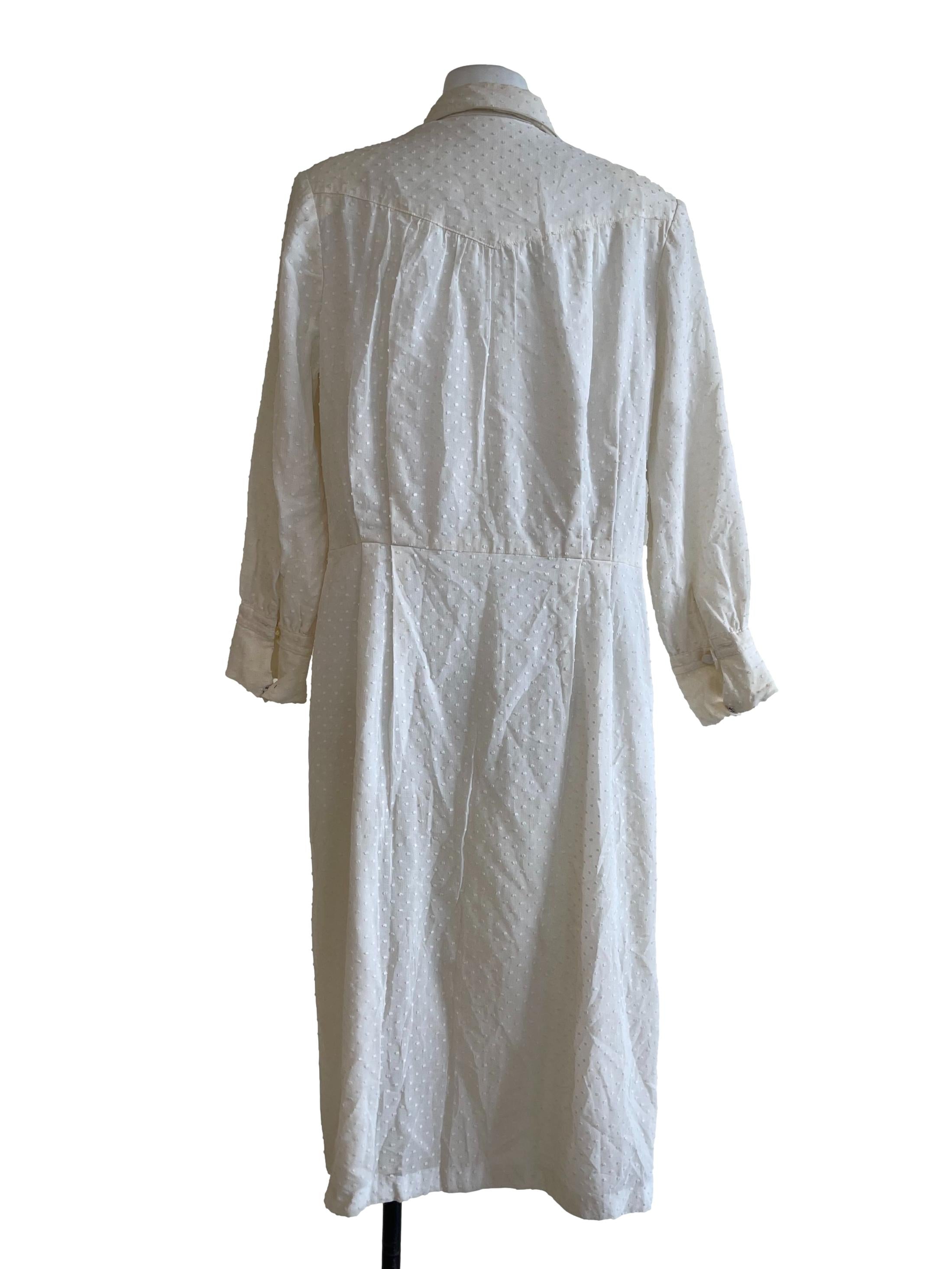 Off White Textured Button Dress