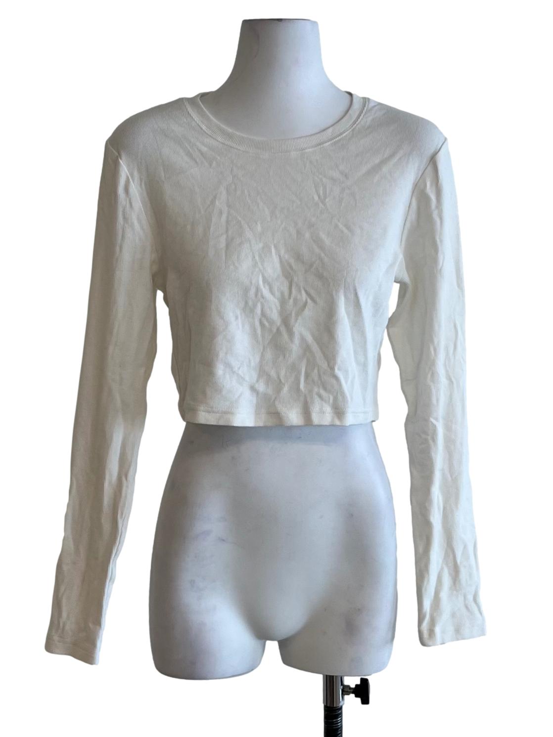 White Jewel Neckline Long Sleeve Top