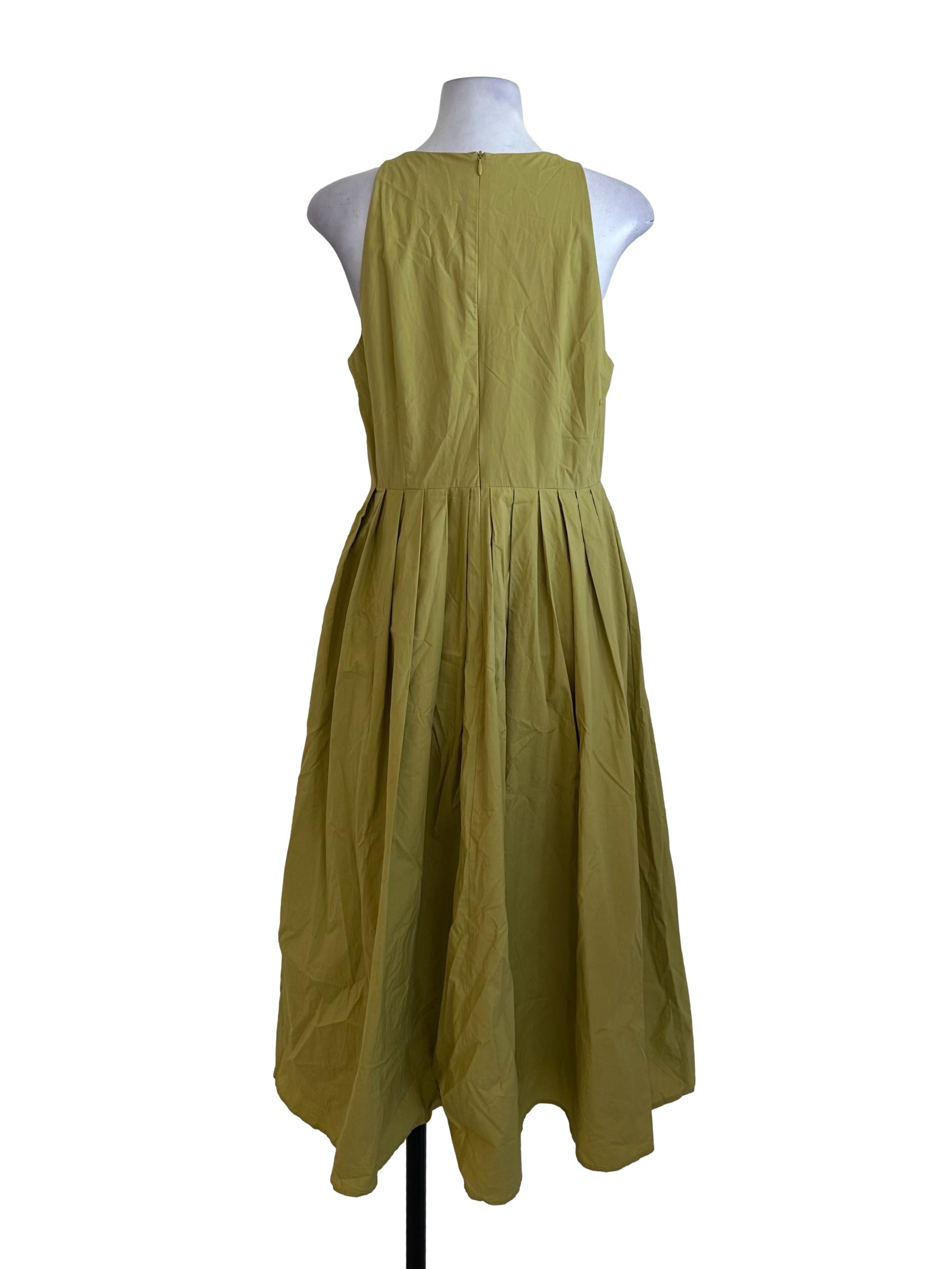 Lime Green Round Neck Pleated Dress OSN