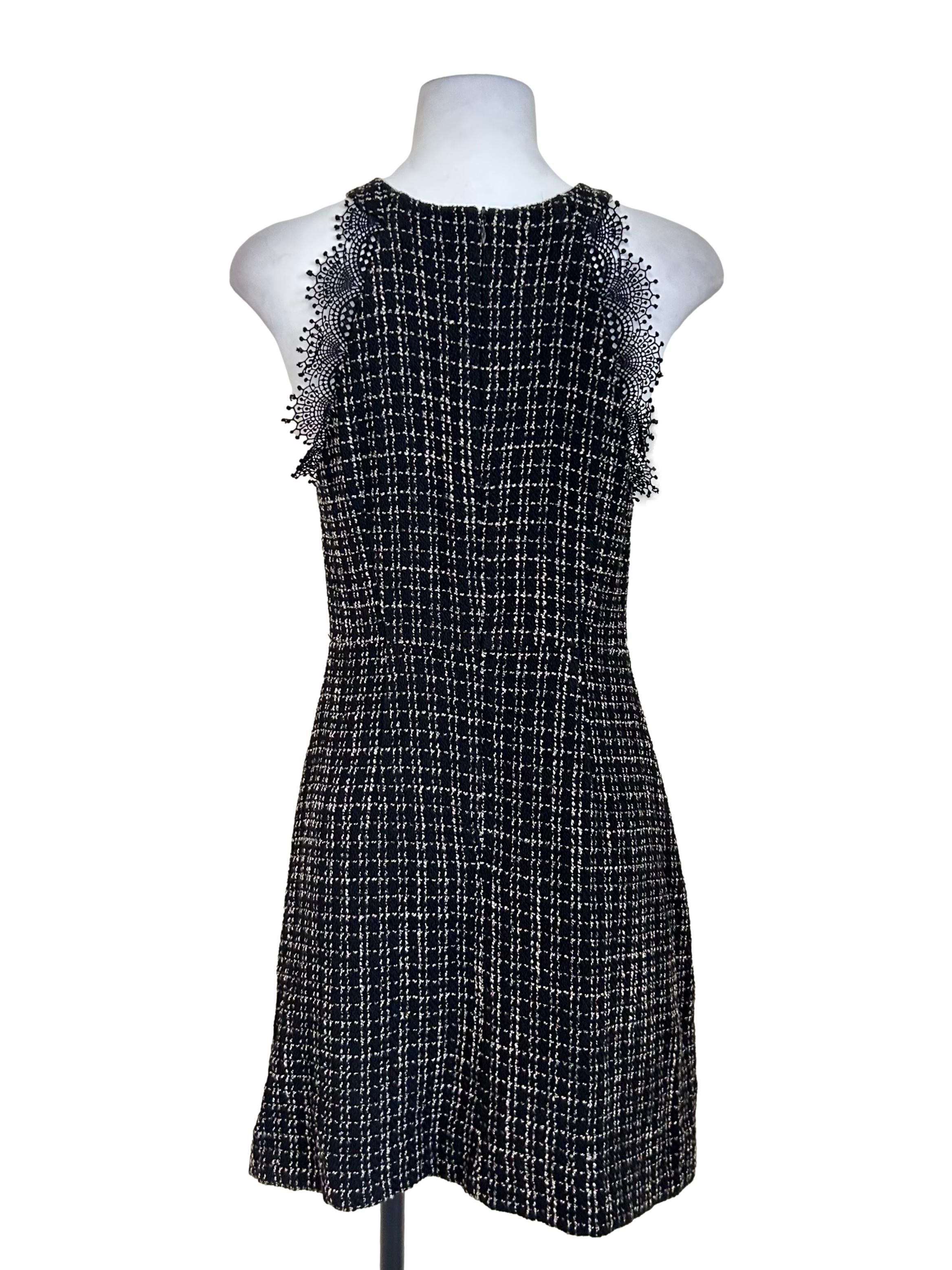Black Tweed Lace Trim Dress