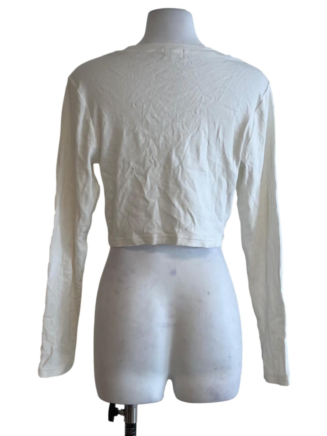 White Jewel Neckline Long Sleeve Top