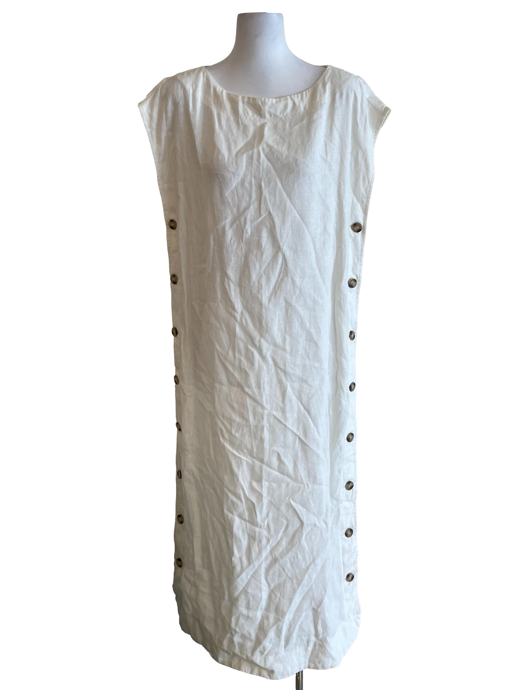 Off White Side Buttons Drop Shoulder Dress GA