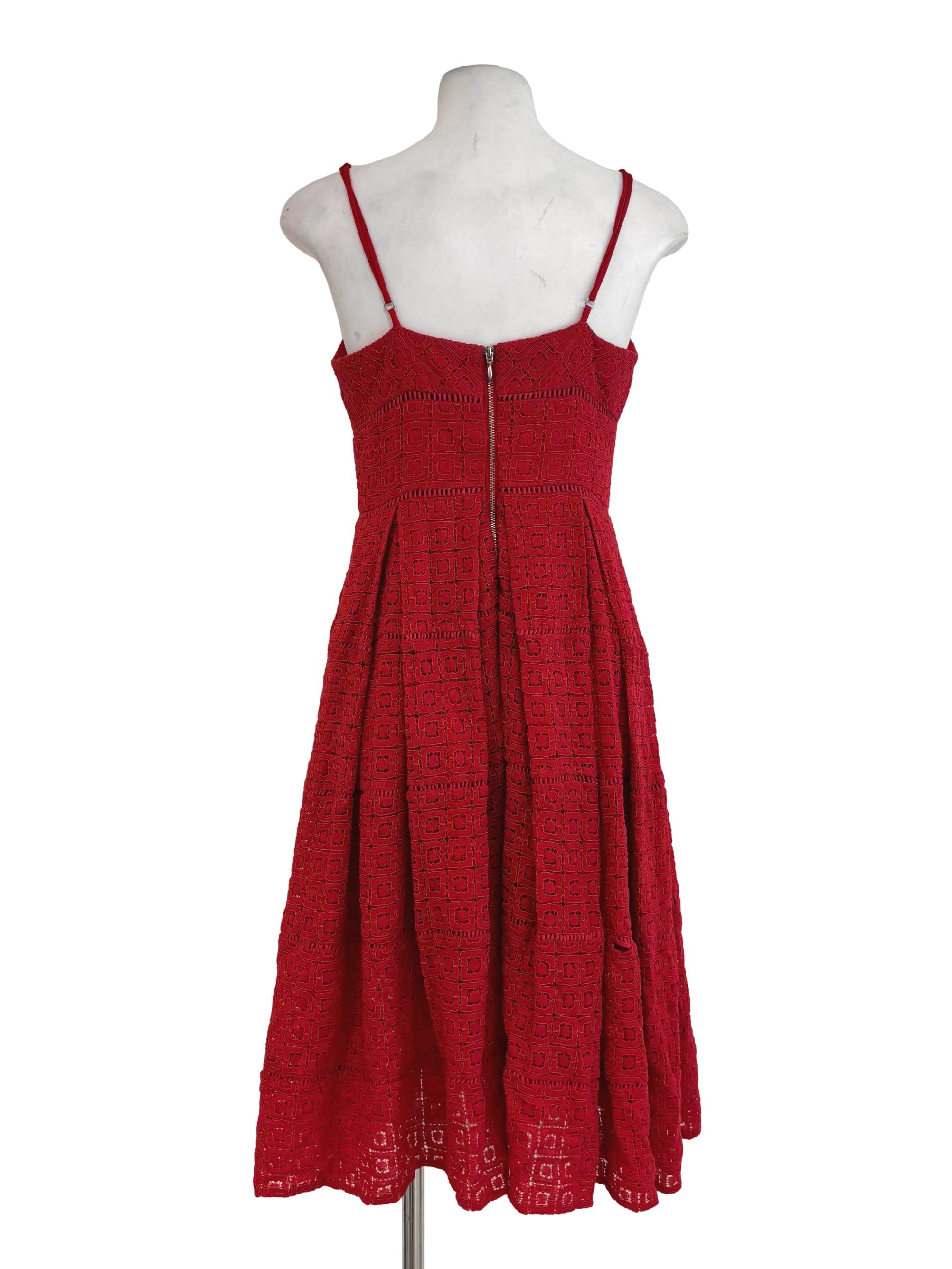Bright Red Spaghetti Strap Textured A-Line Dress