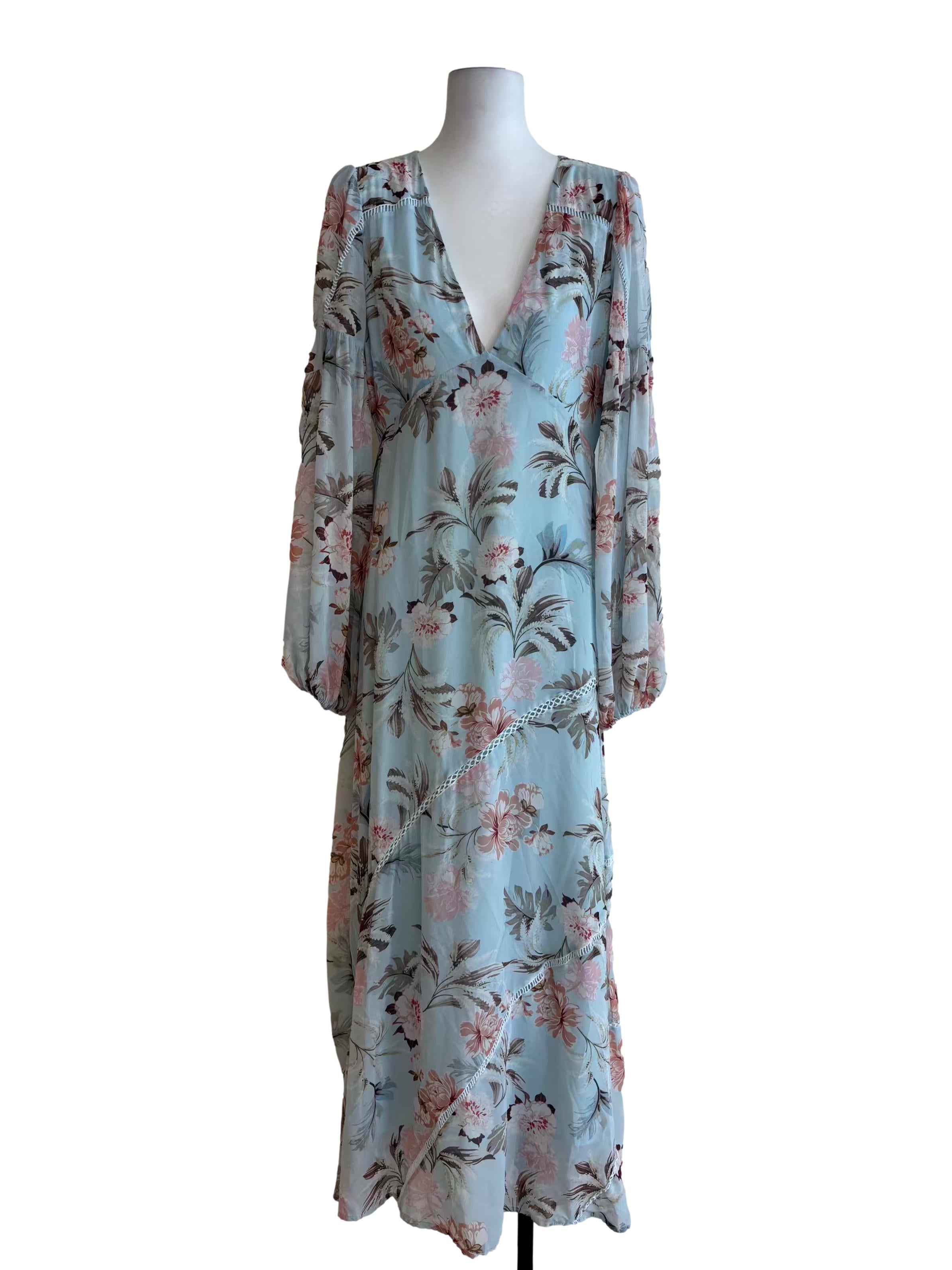 Sky Blue Floral Maxi Dress