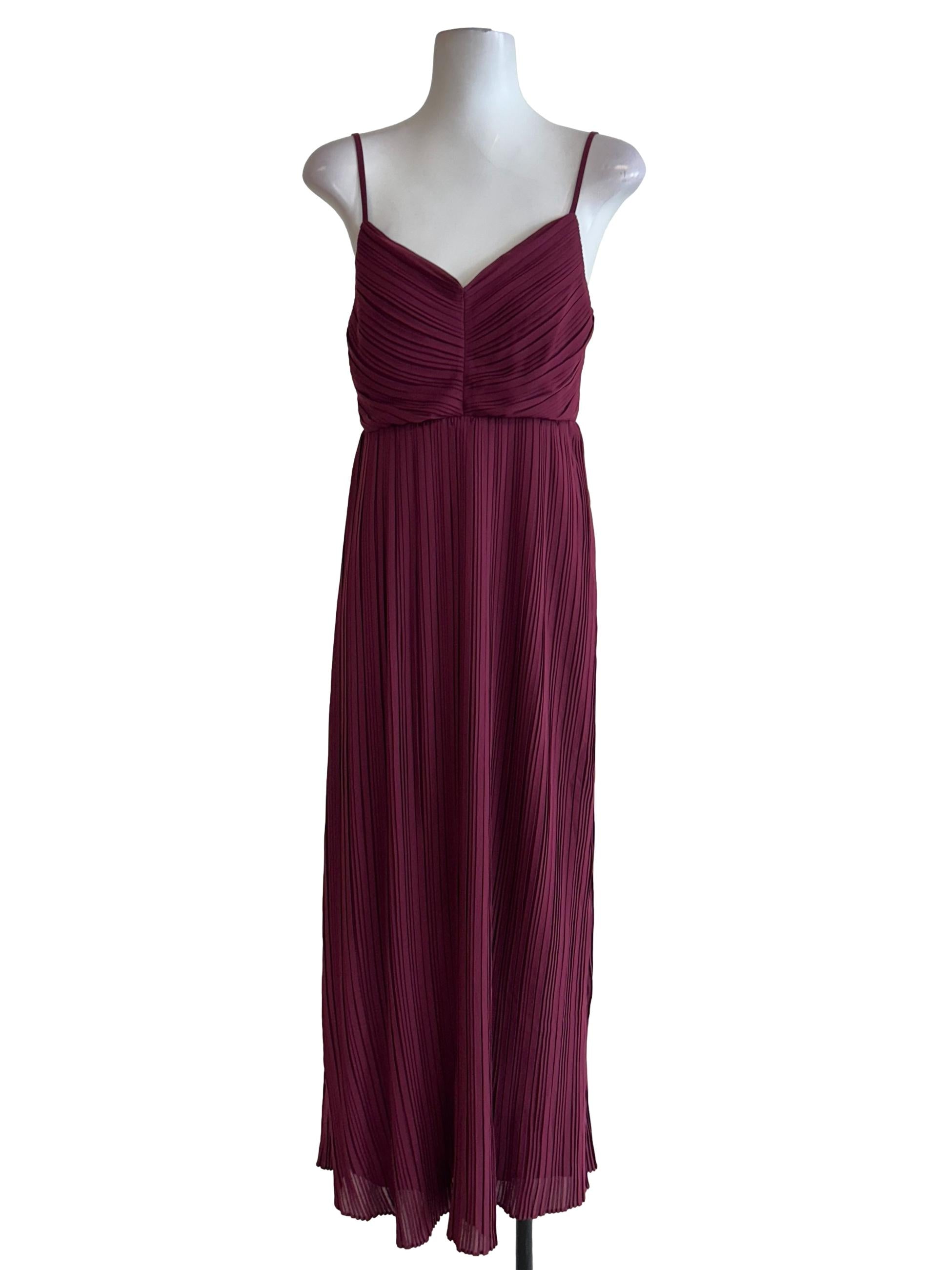 Maroon Pleated Midi Dress