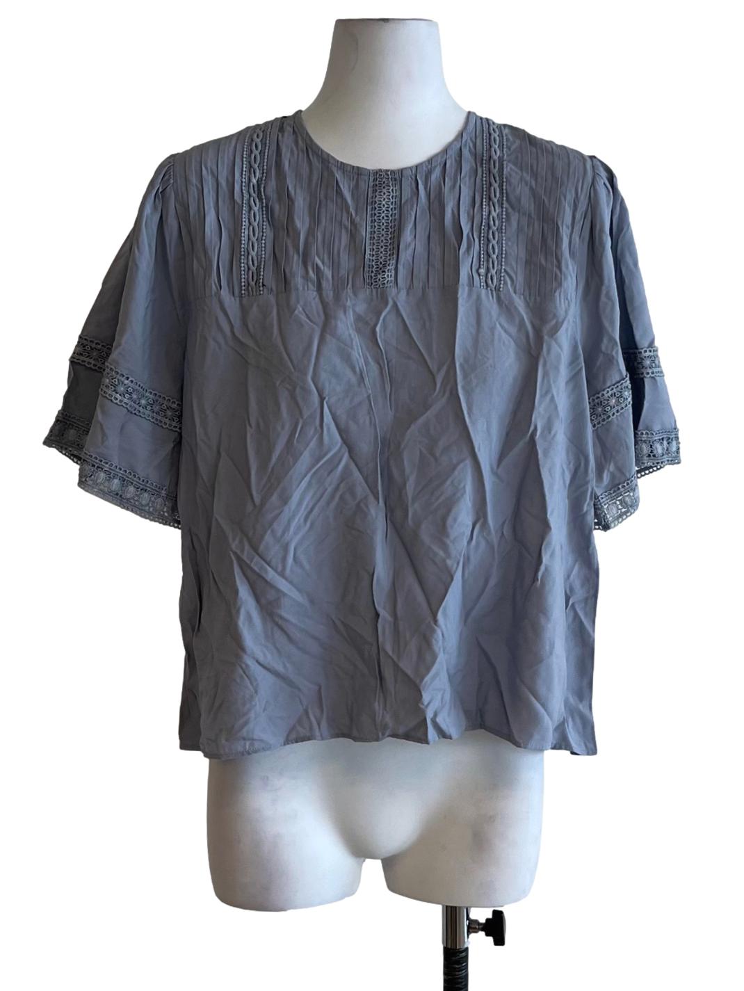 Slate Blue Jewel Neckline Blouse