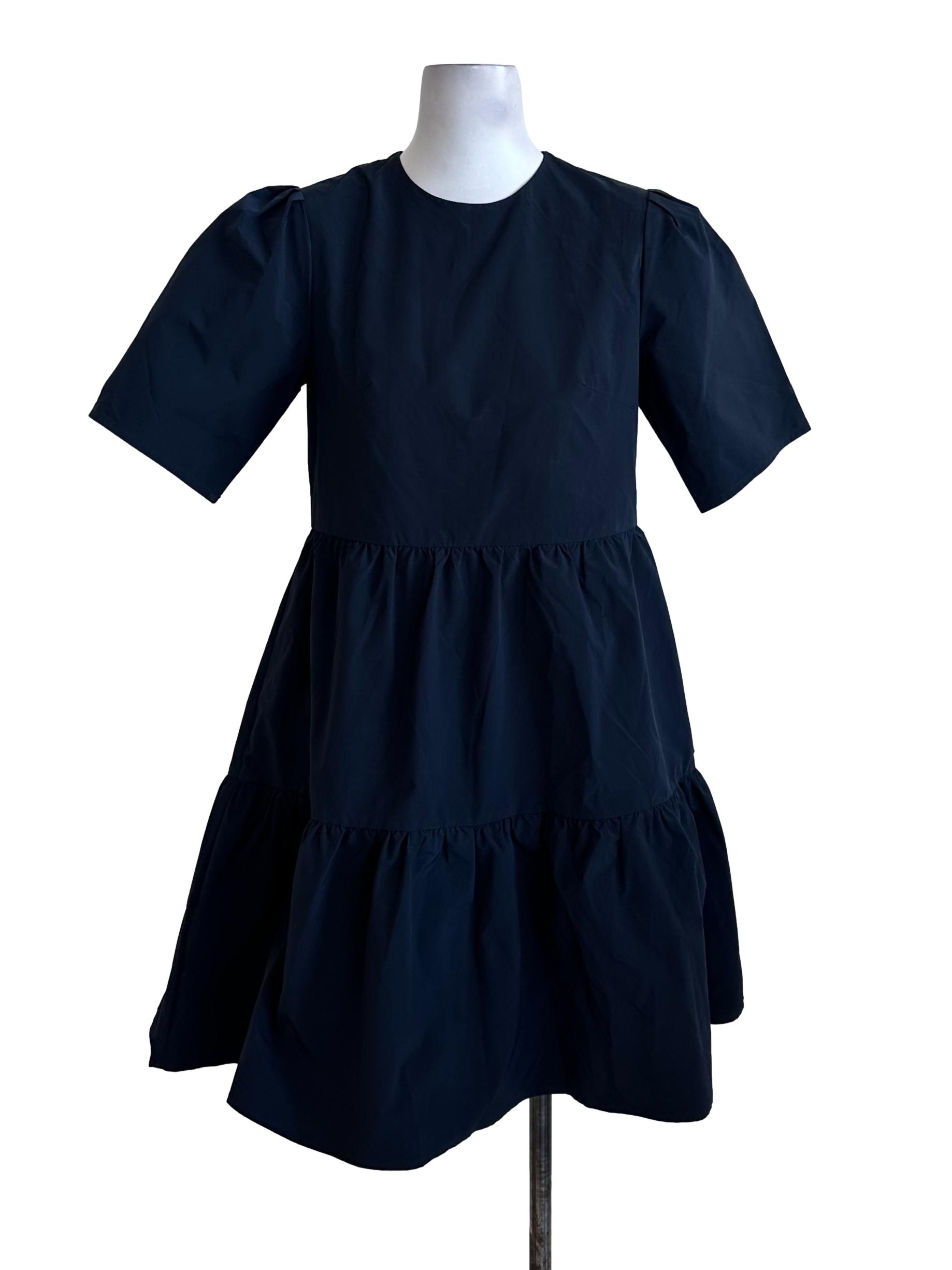 Navy Blue Short Sleeve Tiered Dress OSN