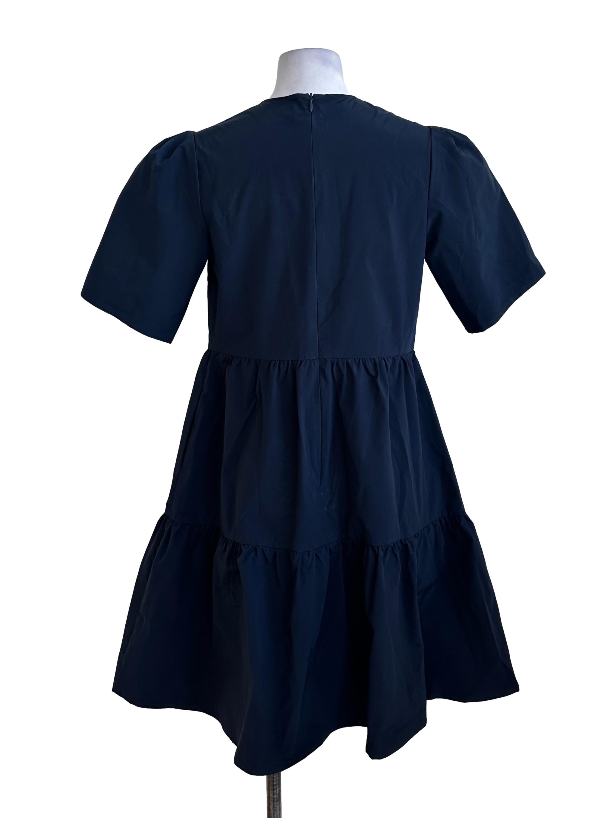 Navy Blue Short Sleeve Tiered Dress OSN