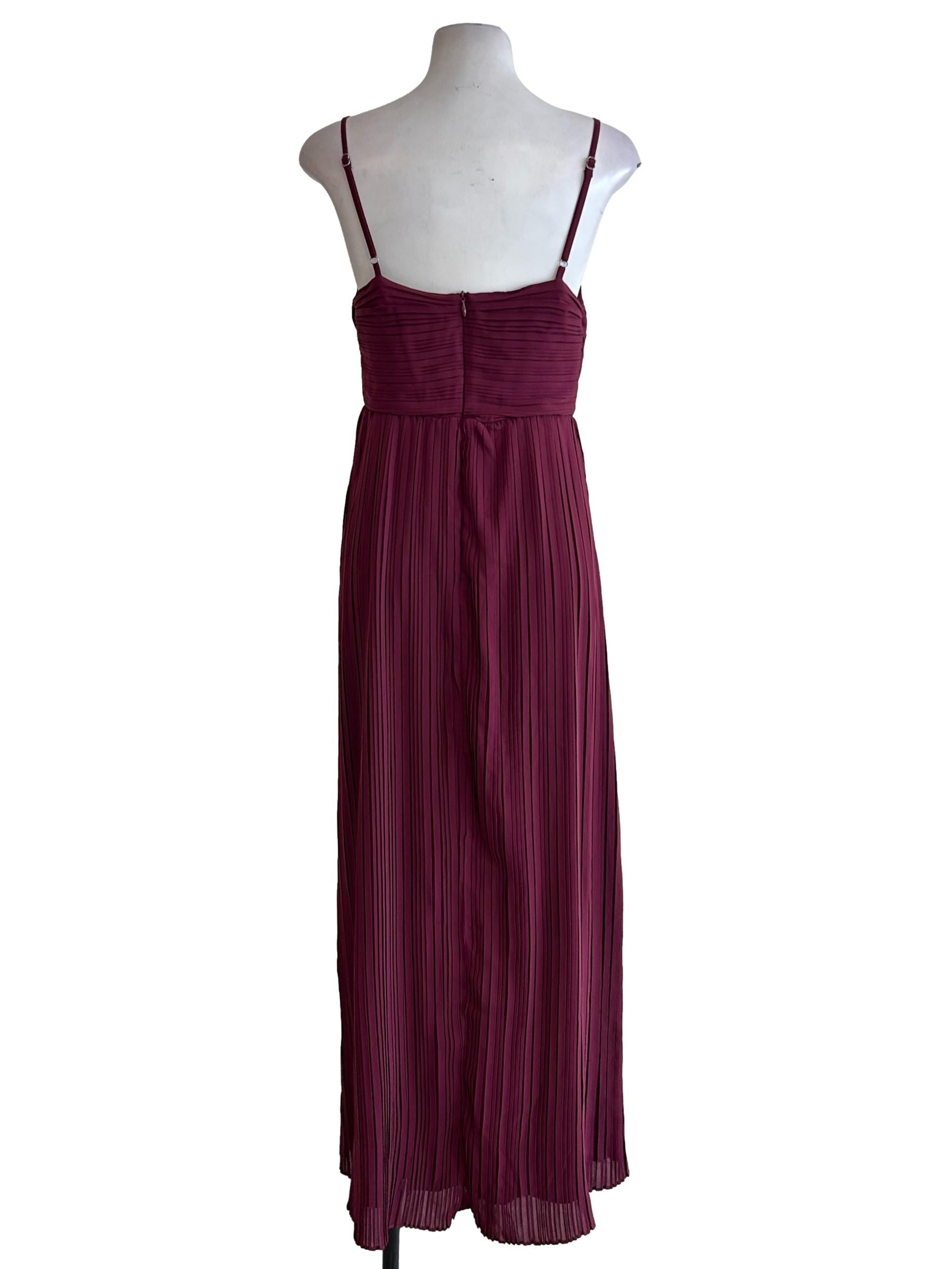 Maroon Pleated Midi Dress