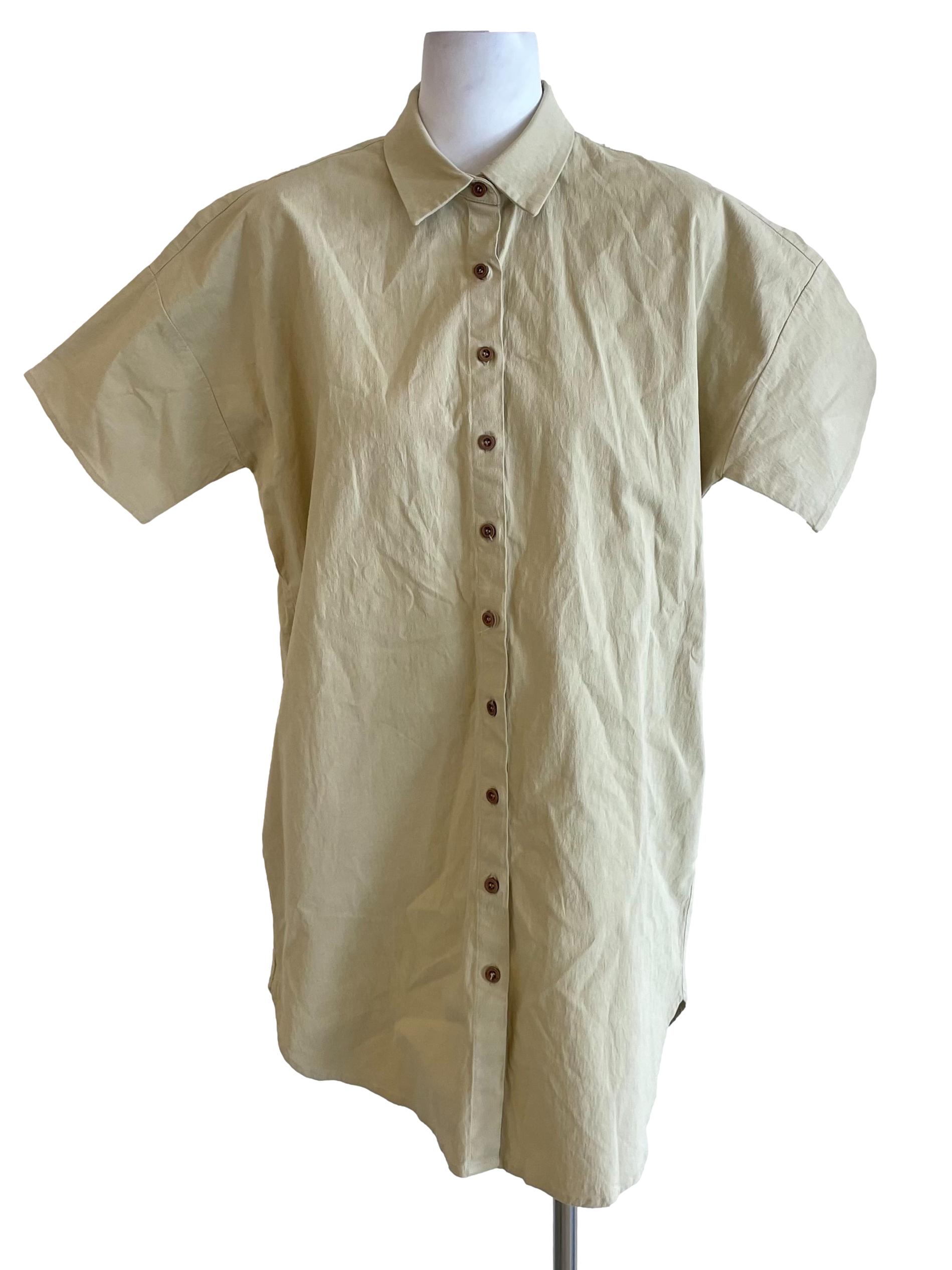 Nude Cotton Button-Down Shirt Dress OSN