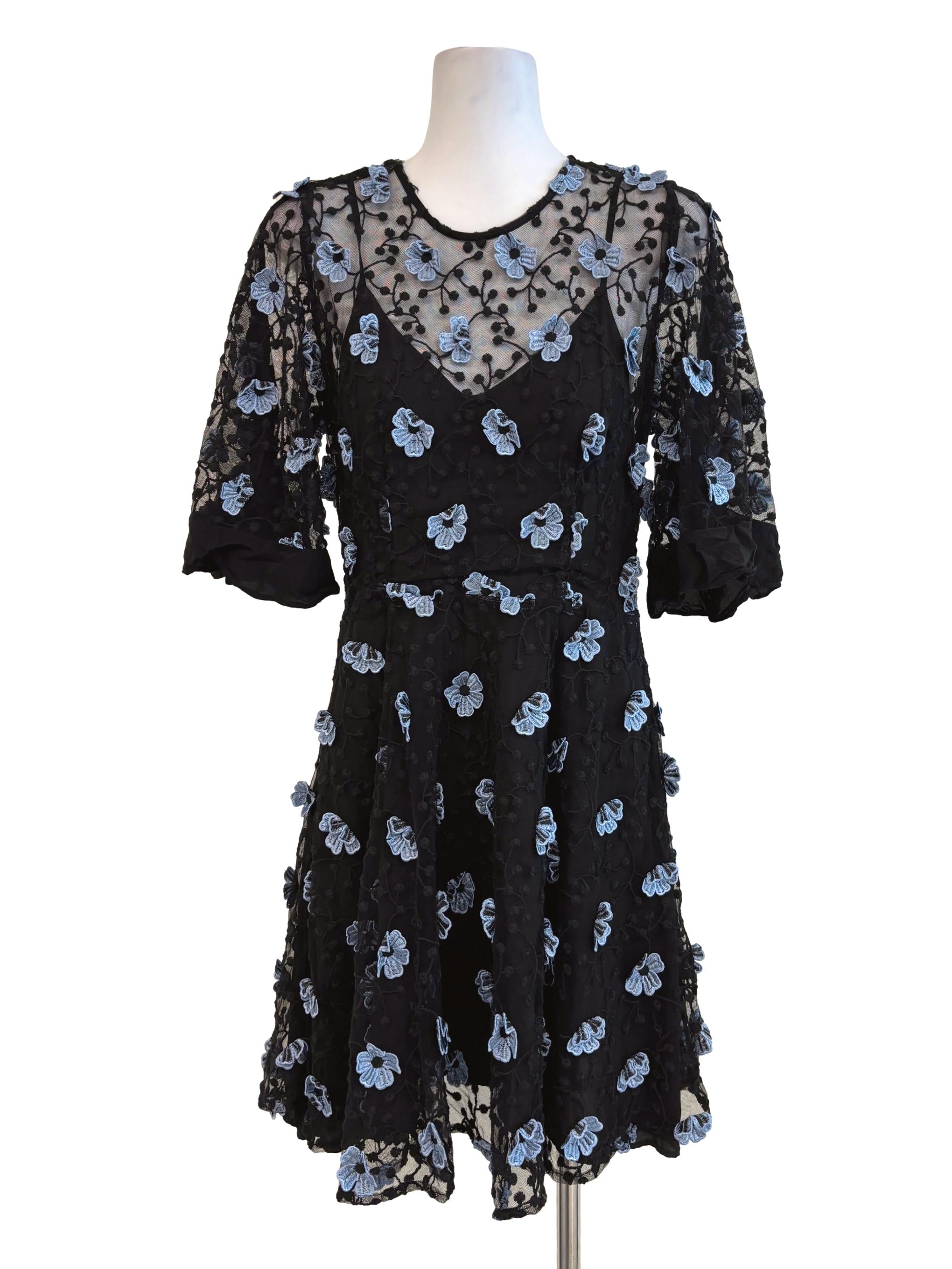 Jet Black 3D Blue Floral Dress
