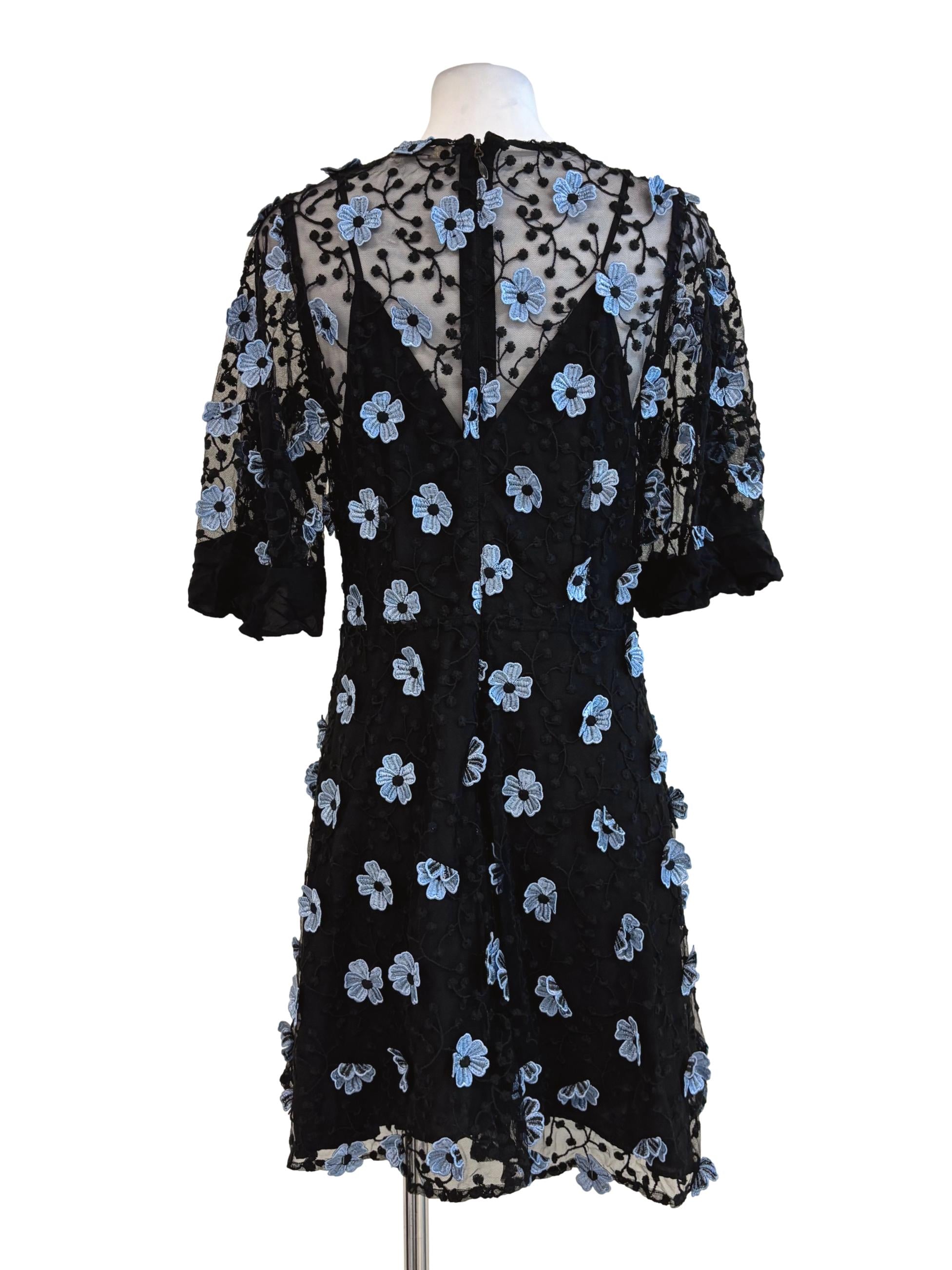 Jet Black 3D Blue Floral Dress