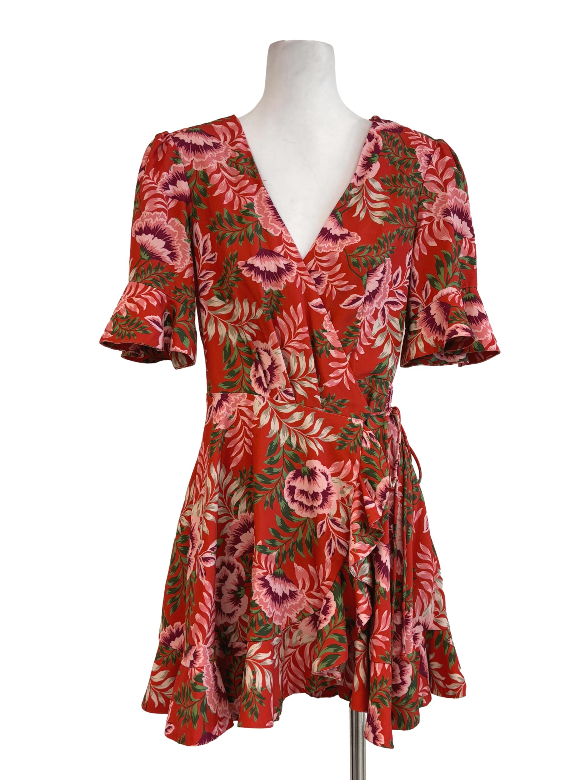 Flame Orange Floral Wrap Dress