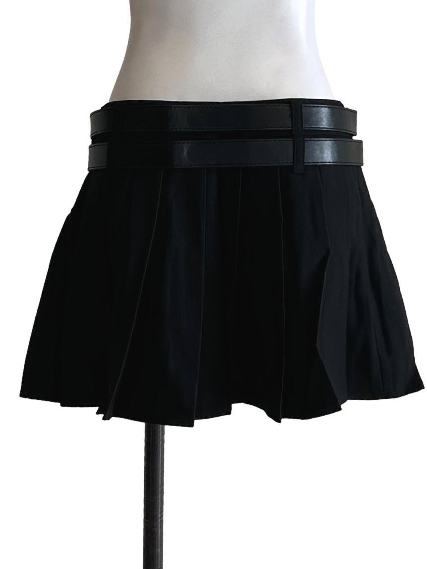 Black Thesis Belted Mini Skirt