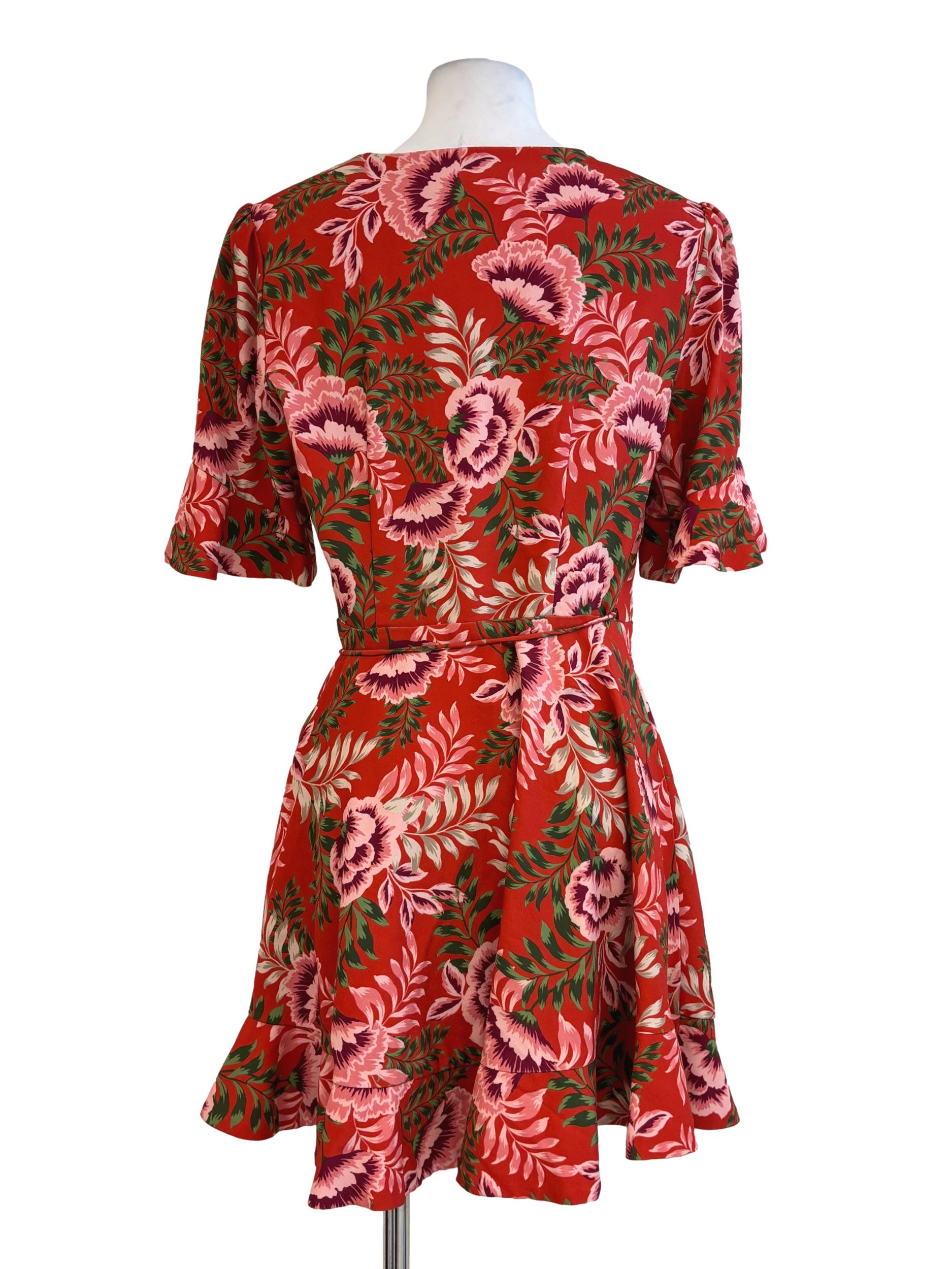 Flame Orange Floral Wrap Dress