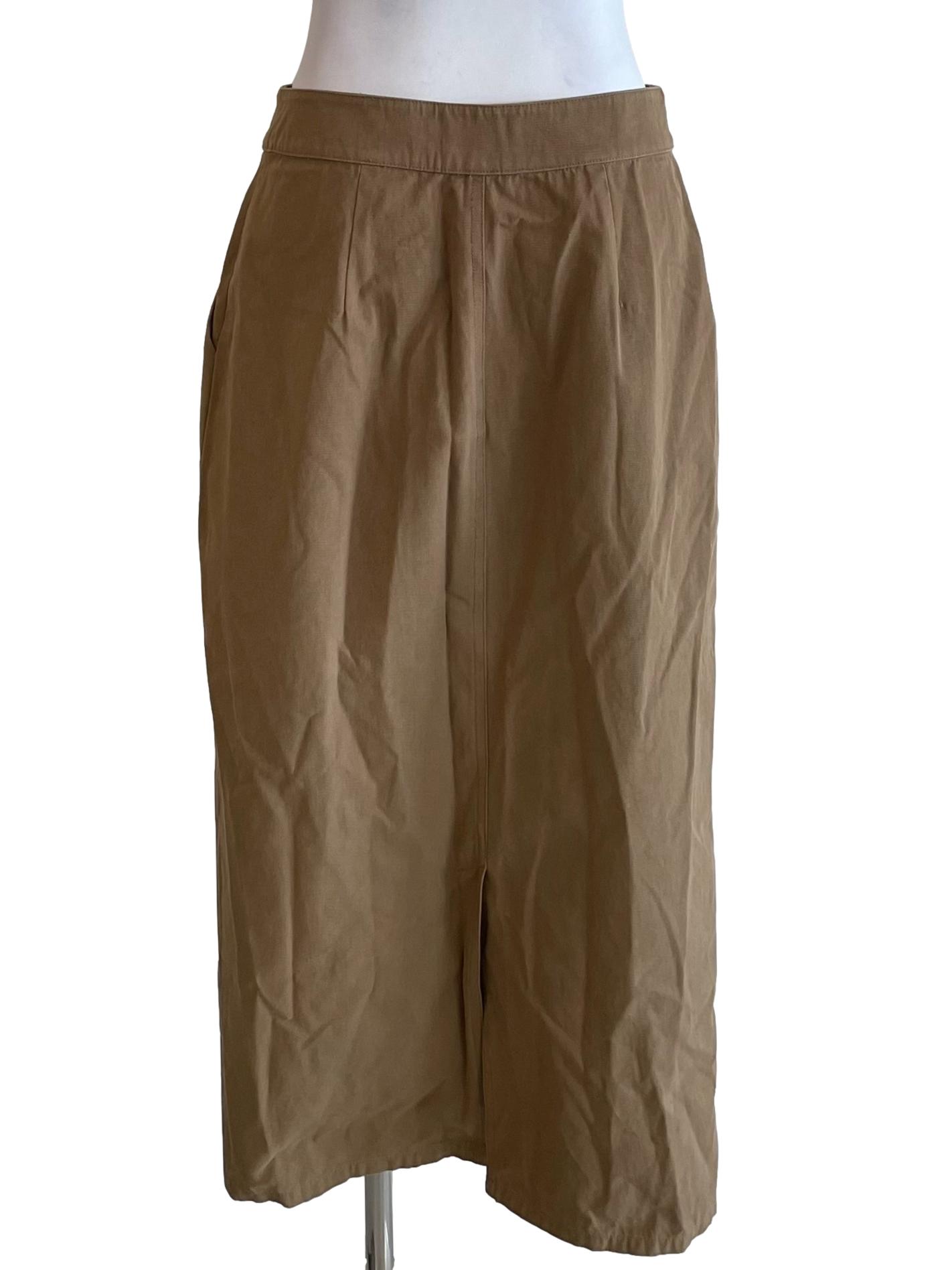 Brown Cotton Straight-Cut Skirt OSN