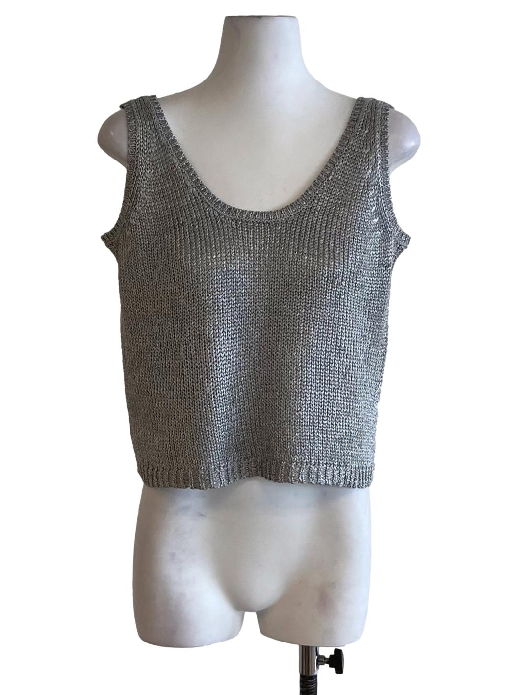 Silver Metallic Scoop Neckline Tank Top