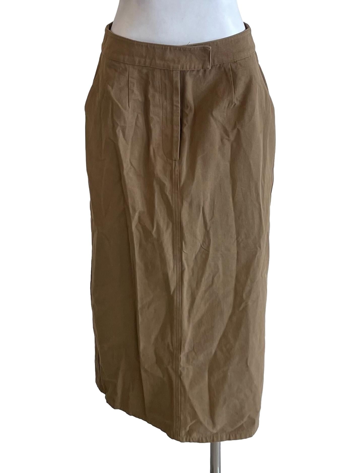 Brown Cotton Straight-Cut Skirt OSN
