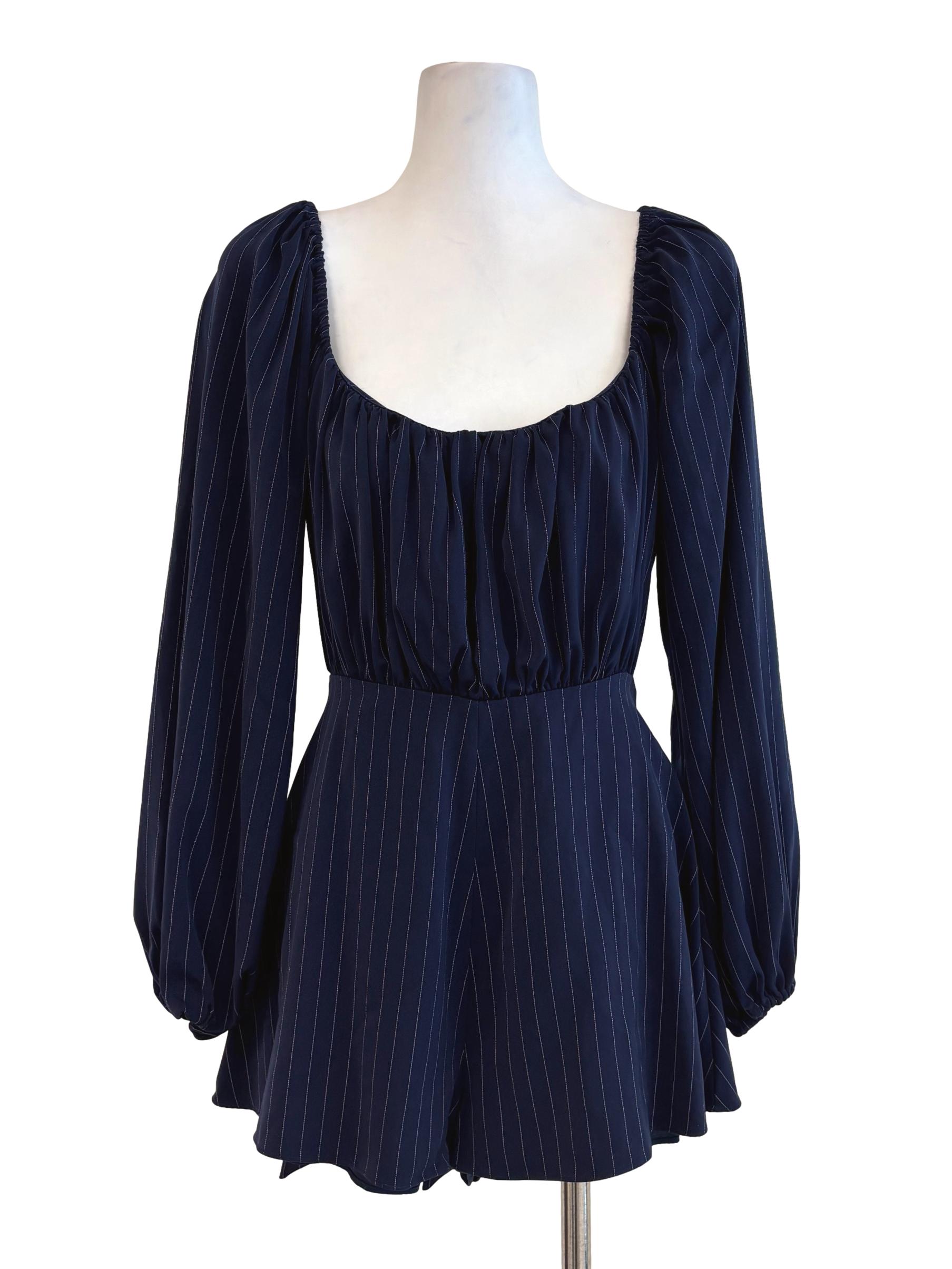 Midnight Blue Long Sleeve Striped Romper