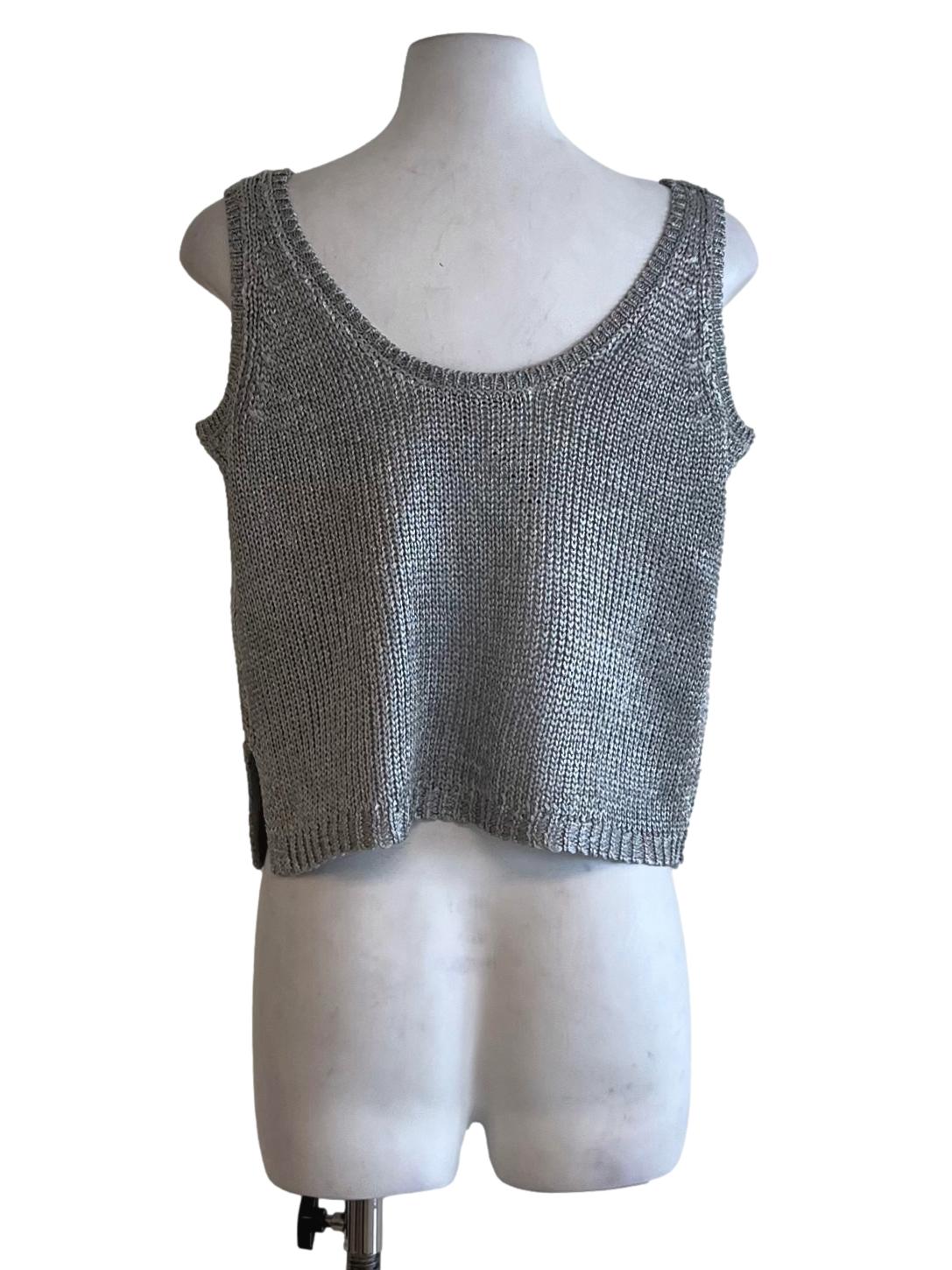 Silver Metallic Scoop Neckline Tank Top