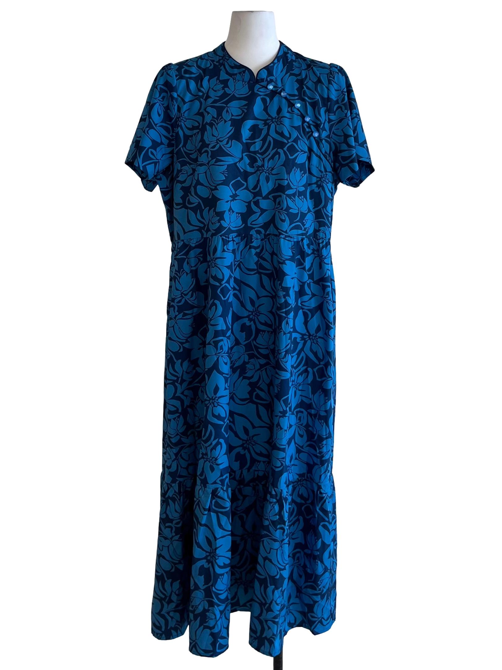 Navy Blue Floral Empire Dress
