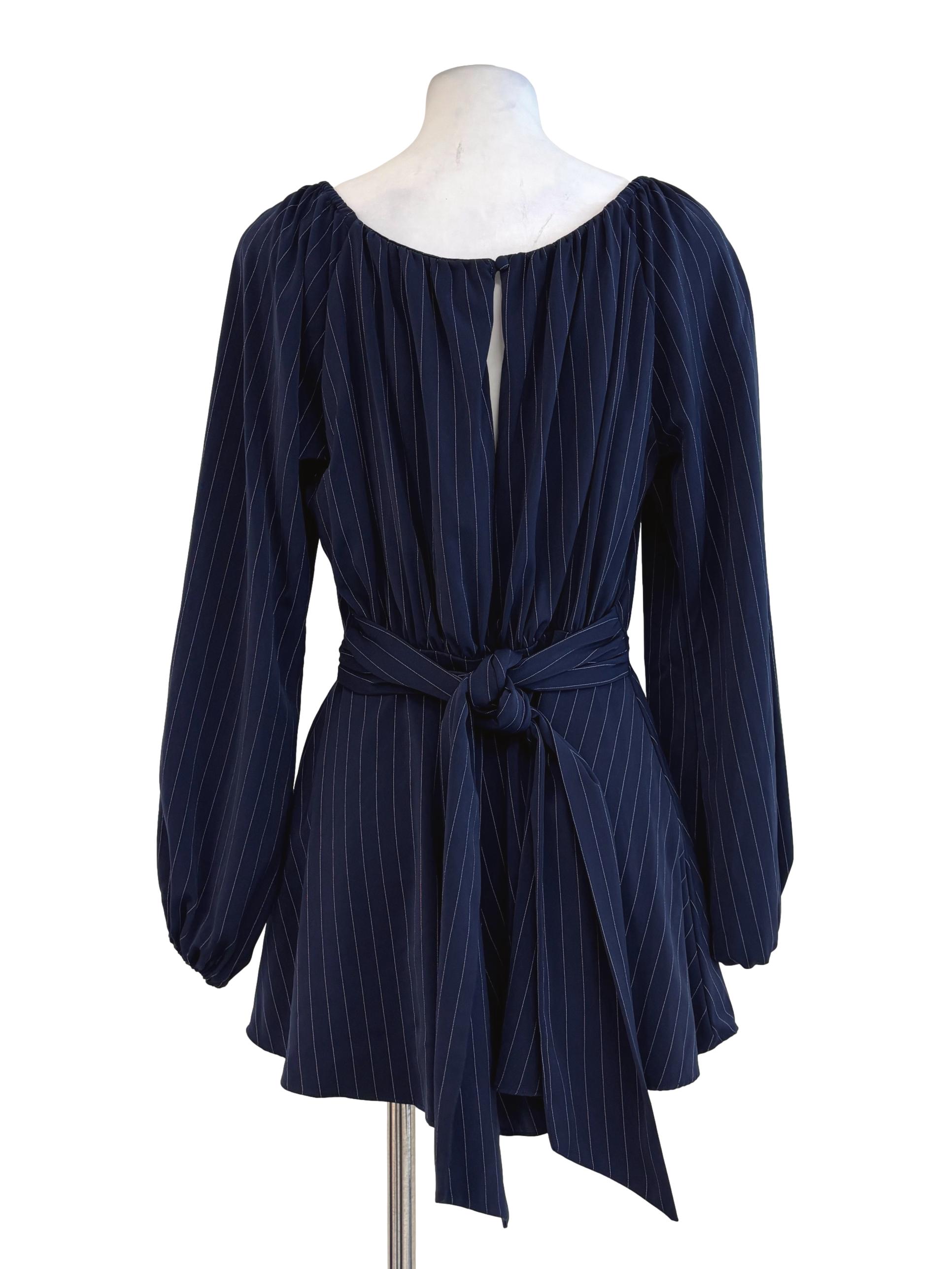 Midnight Blue Long Sleeve Striped Romper