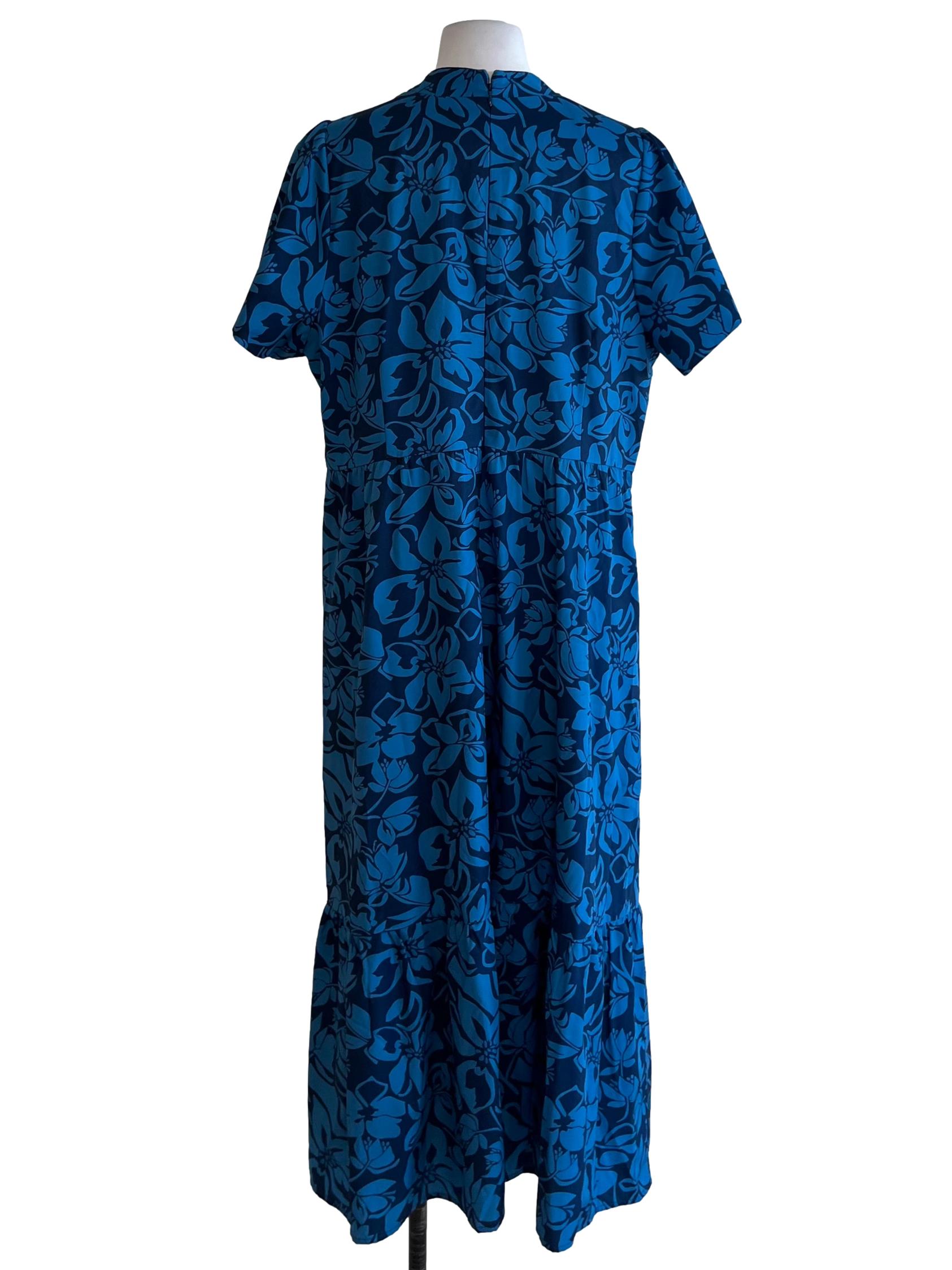 Navy Blue Floral Empire Dress