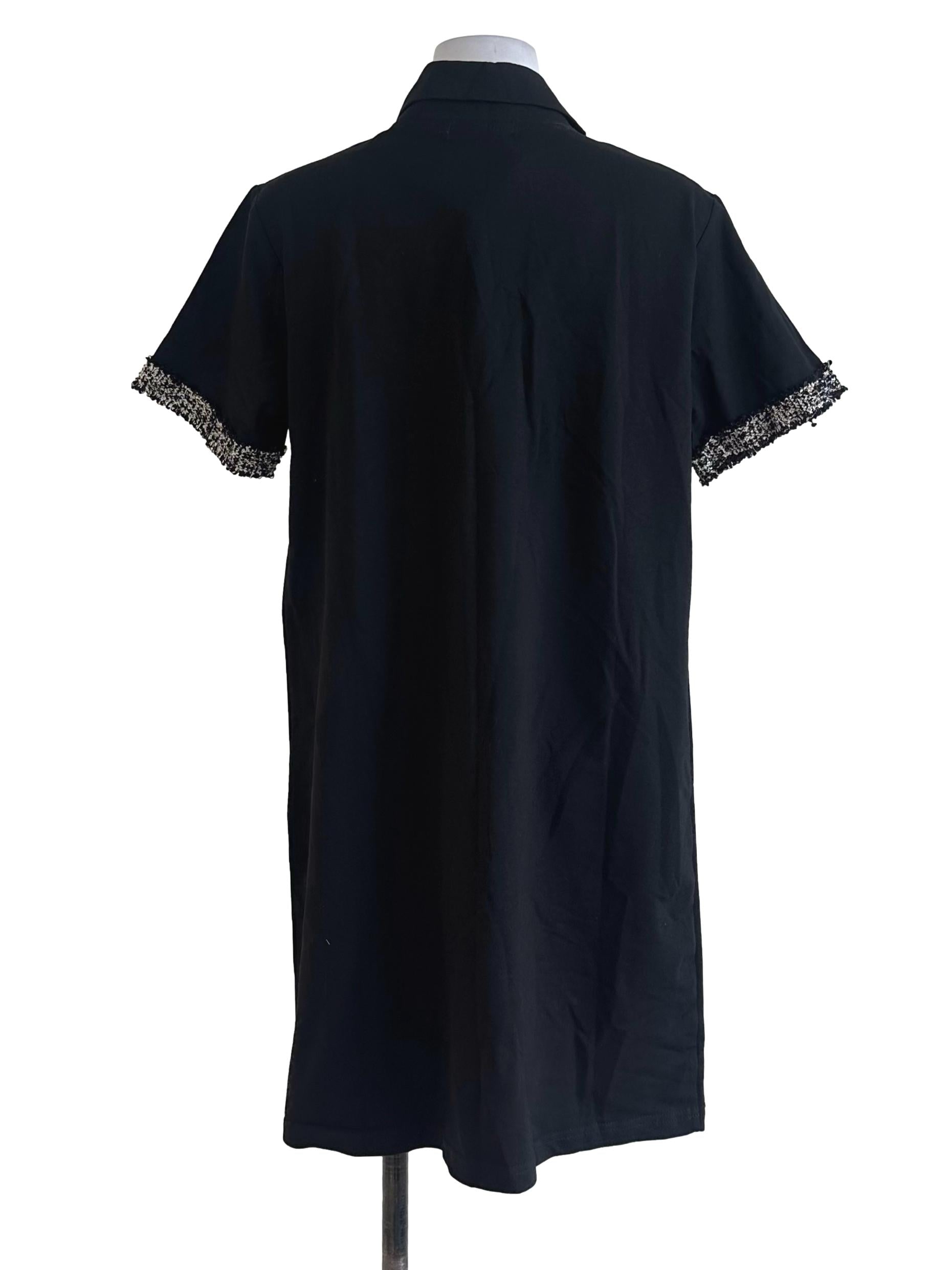 Black Plain Pattern Border Sleeve Top