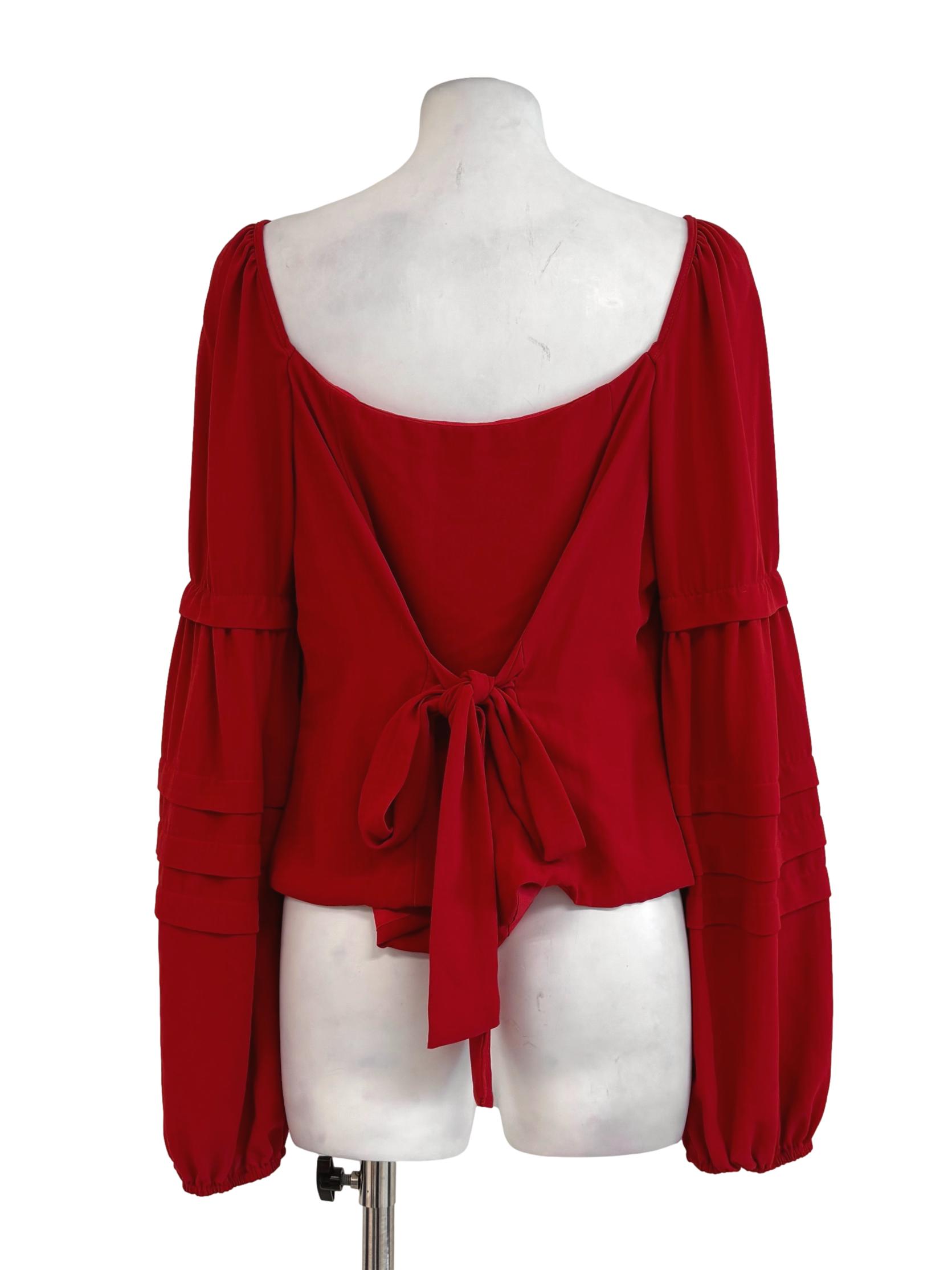 Fire Red Long Sleeve Fitted Button Top