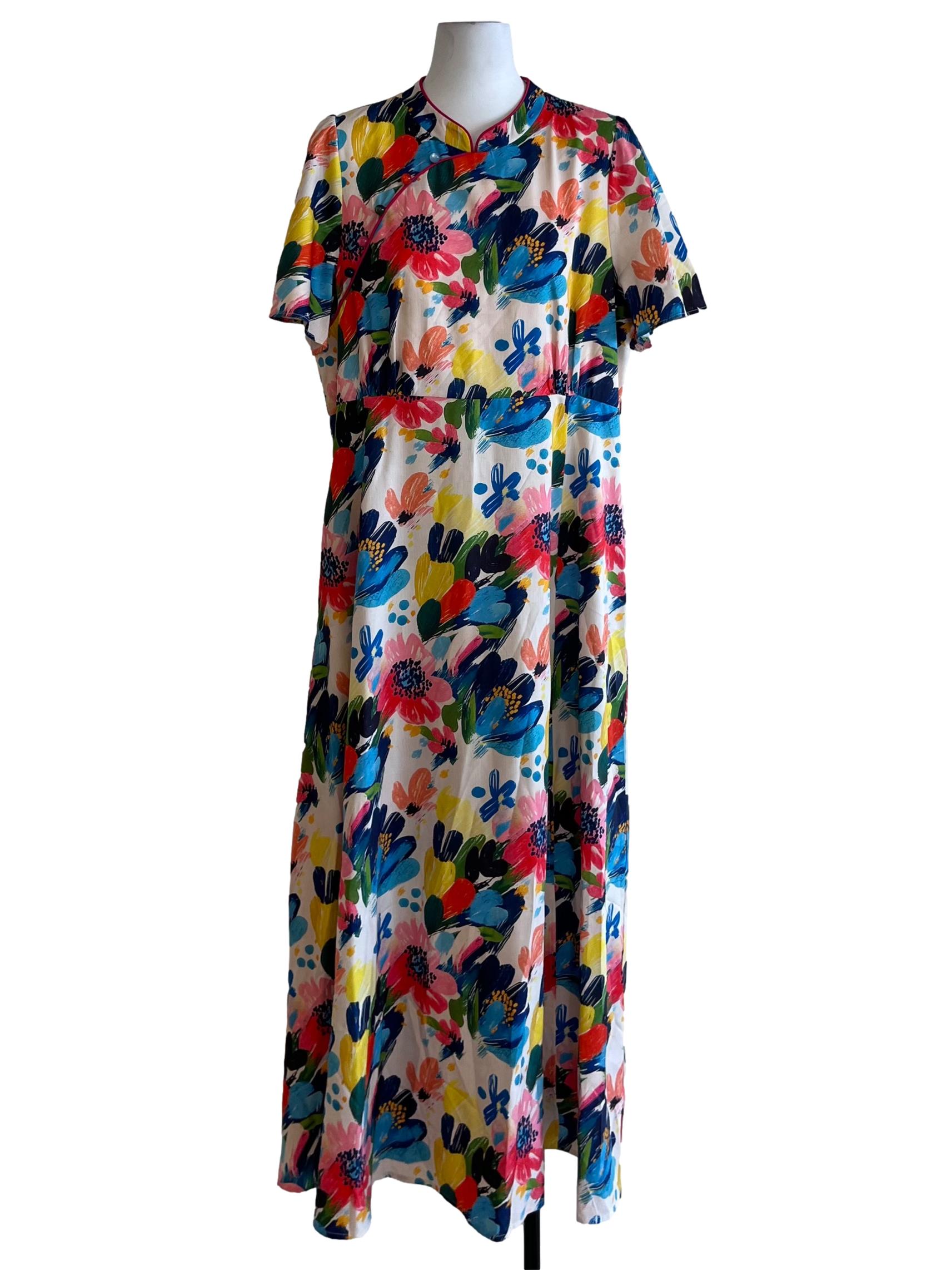 White Abstract Empire Dress