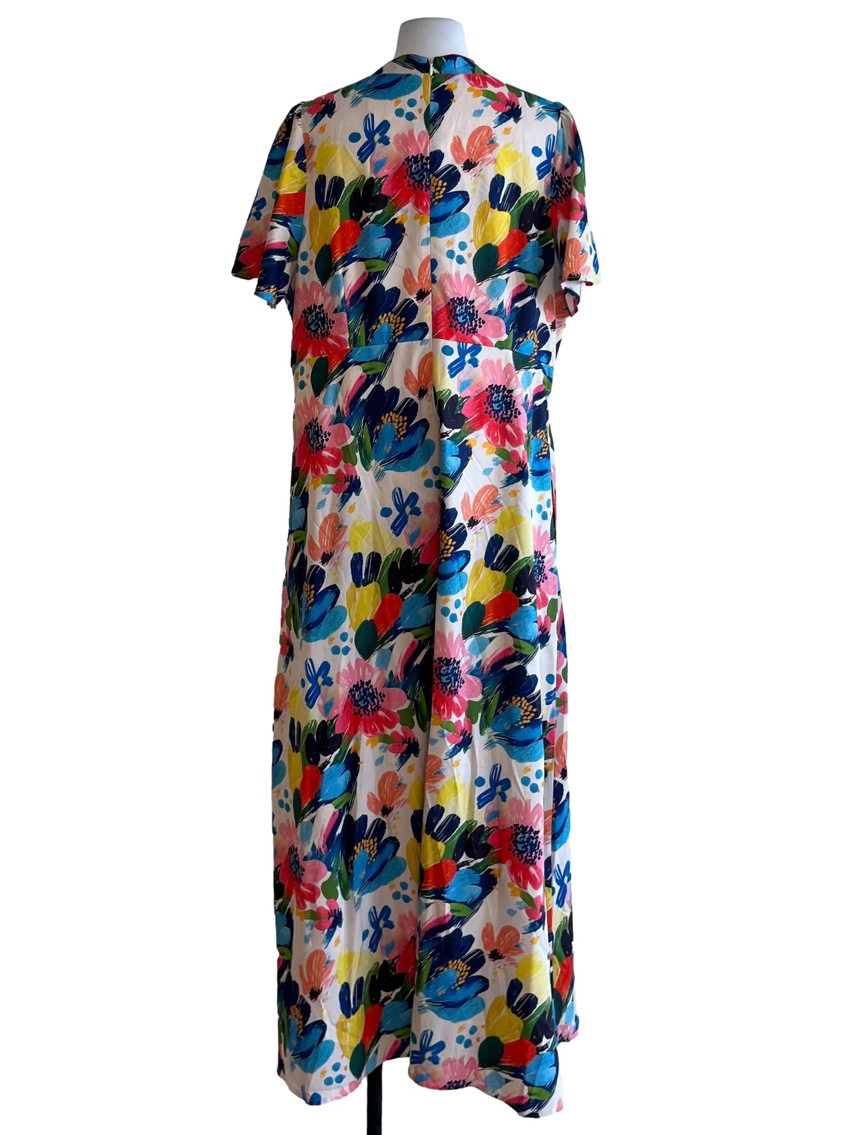 White Abstract Empire Dress
