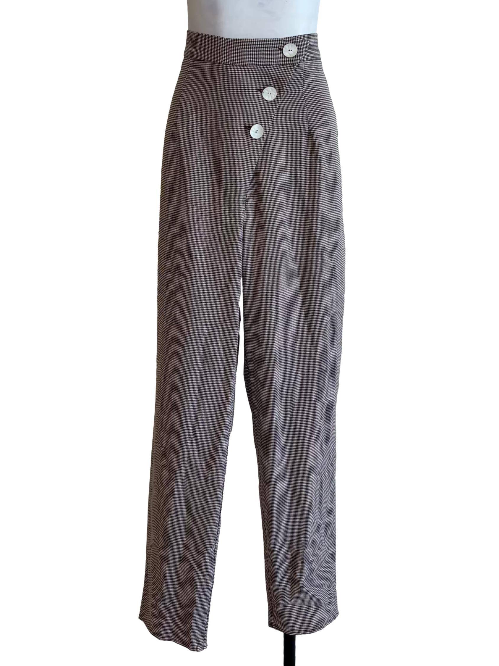 Brown Houndstooth Slim Fit Pants
