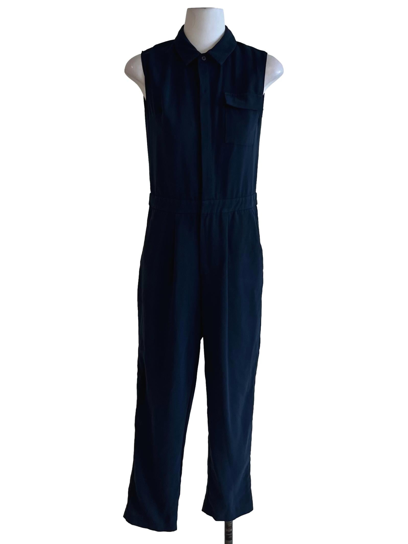 Navy Blue Wing Collar Jumpsuit