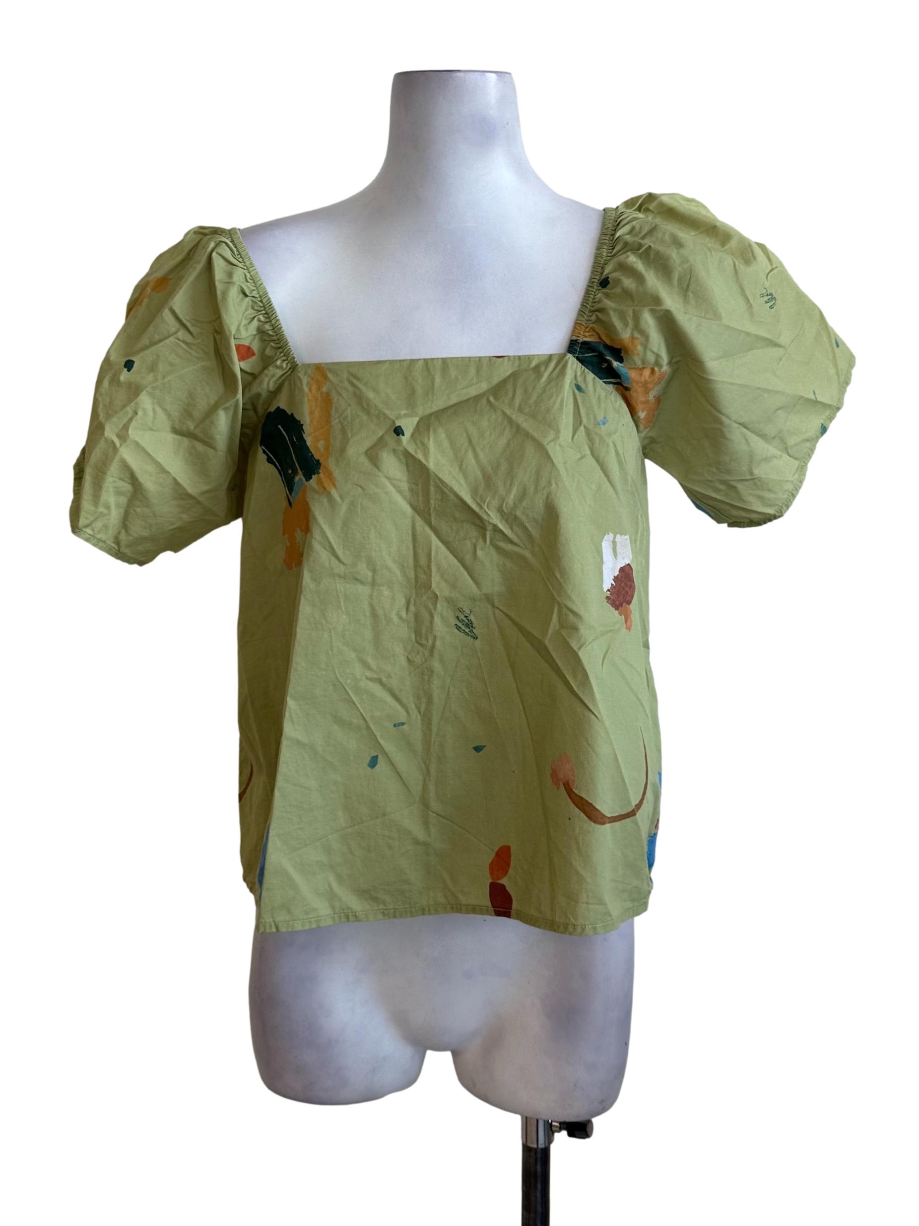 Matcha Green Pattern Square Neck Top OSN