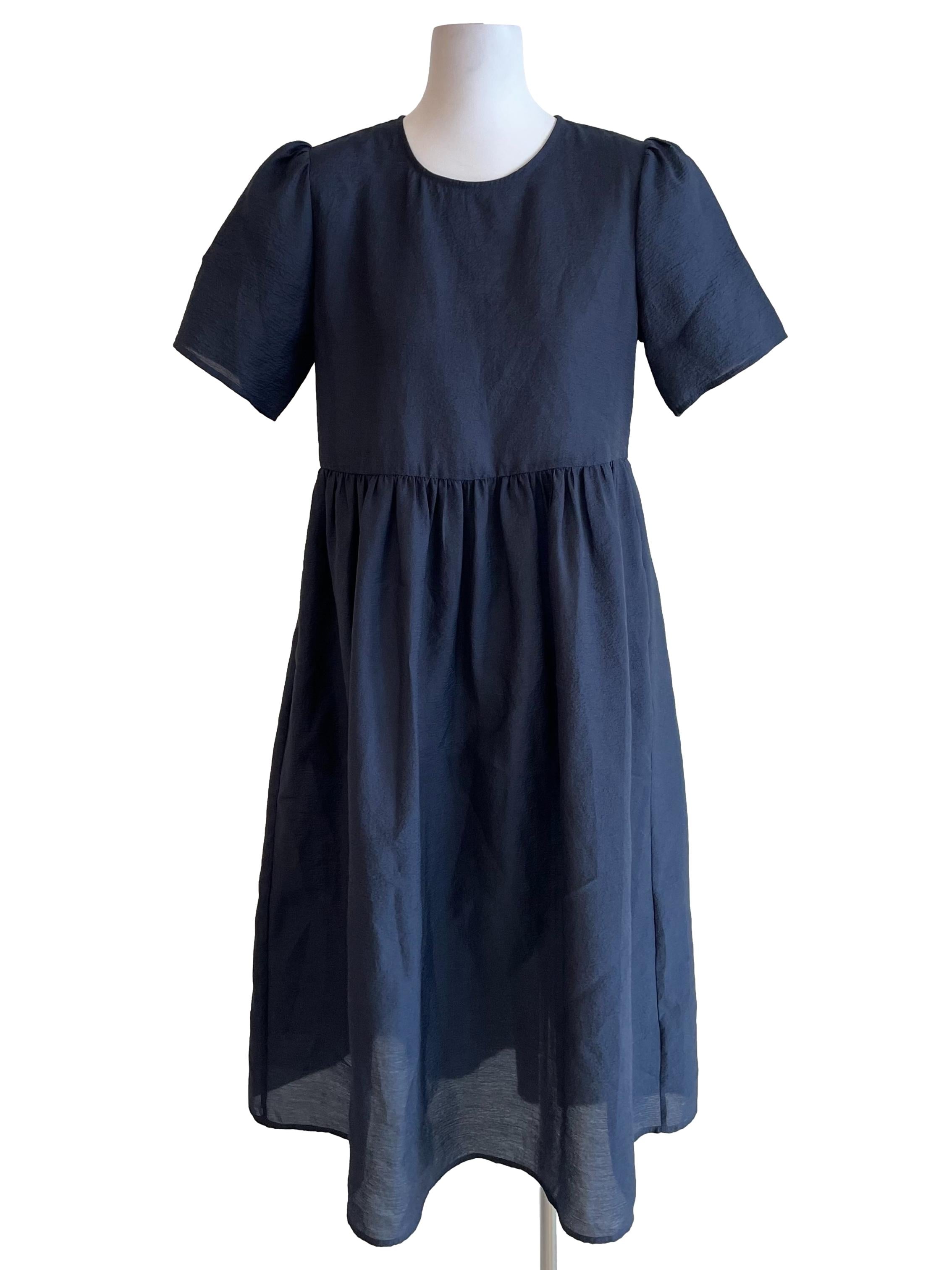 Navy Textured Organza Midi Dress OSN