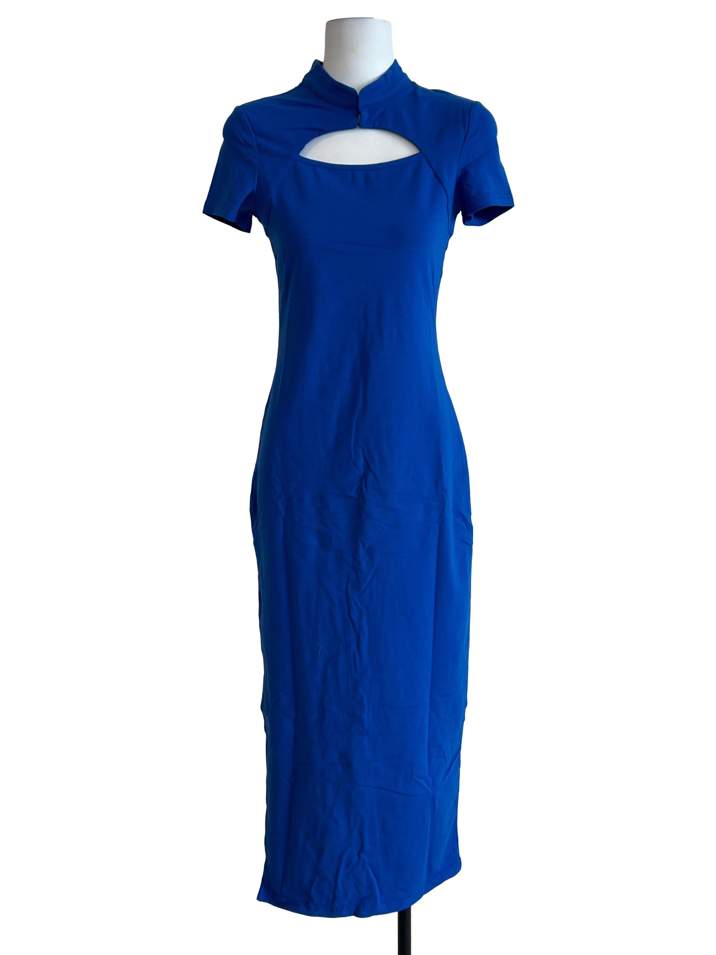 Blue Mae Mandarin Collared Maxi Dress