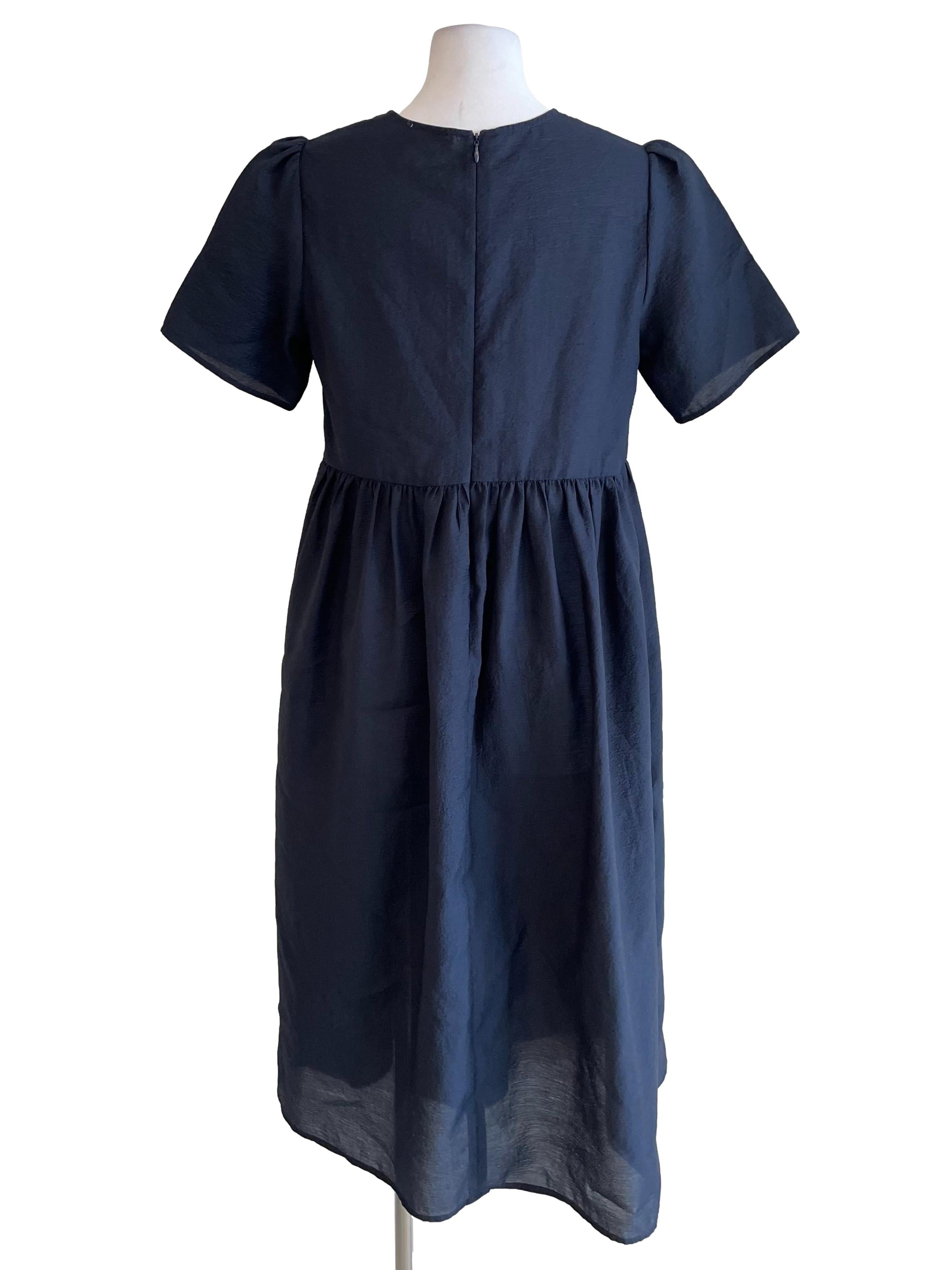 Navy Textured Organza Midi Dress OSN