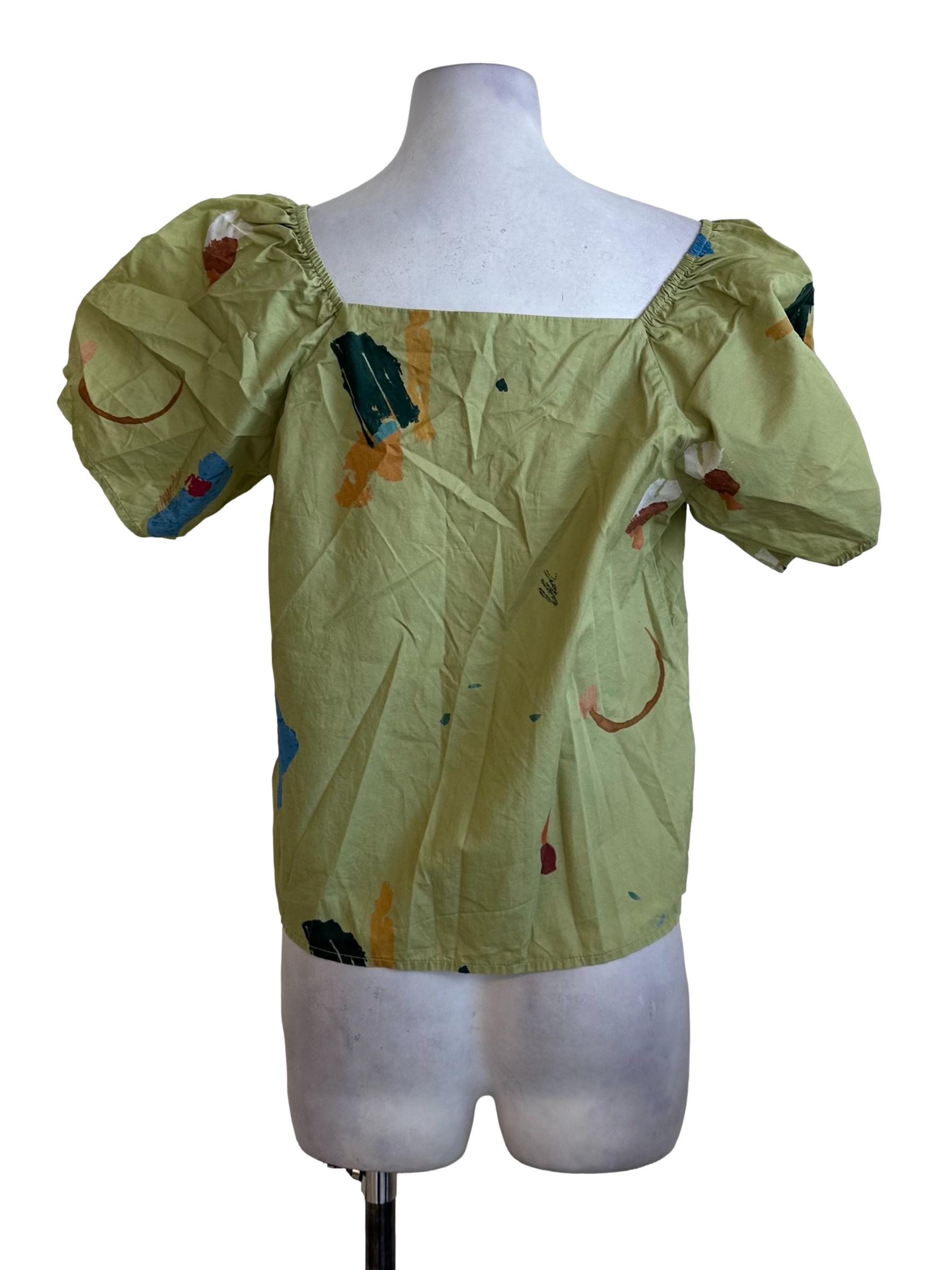 Matcha Green Pattern Square Neck Top OSN