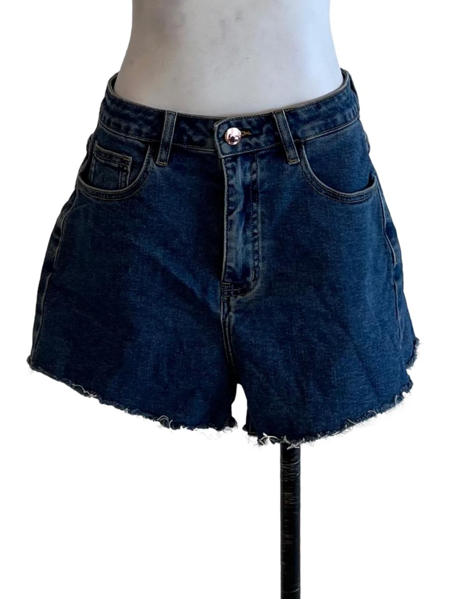 Blue Denim High-Waisted Shorts