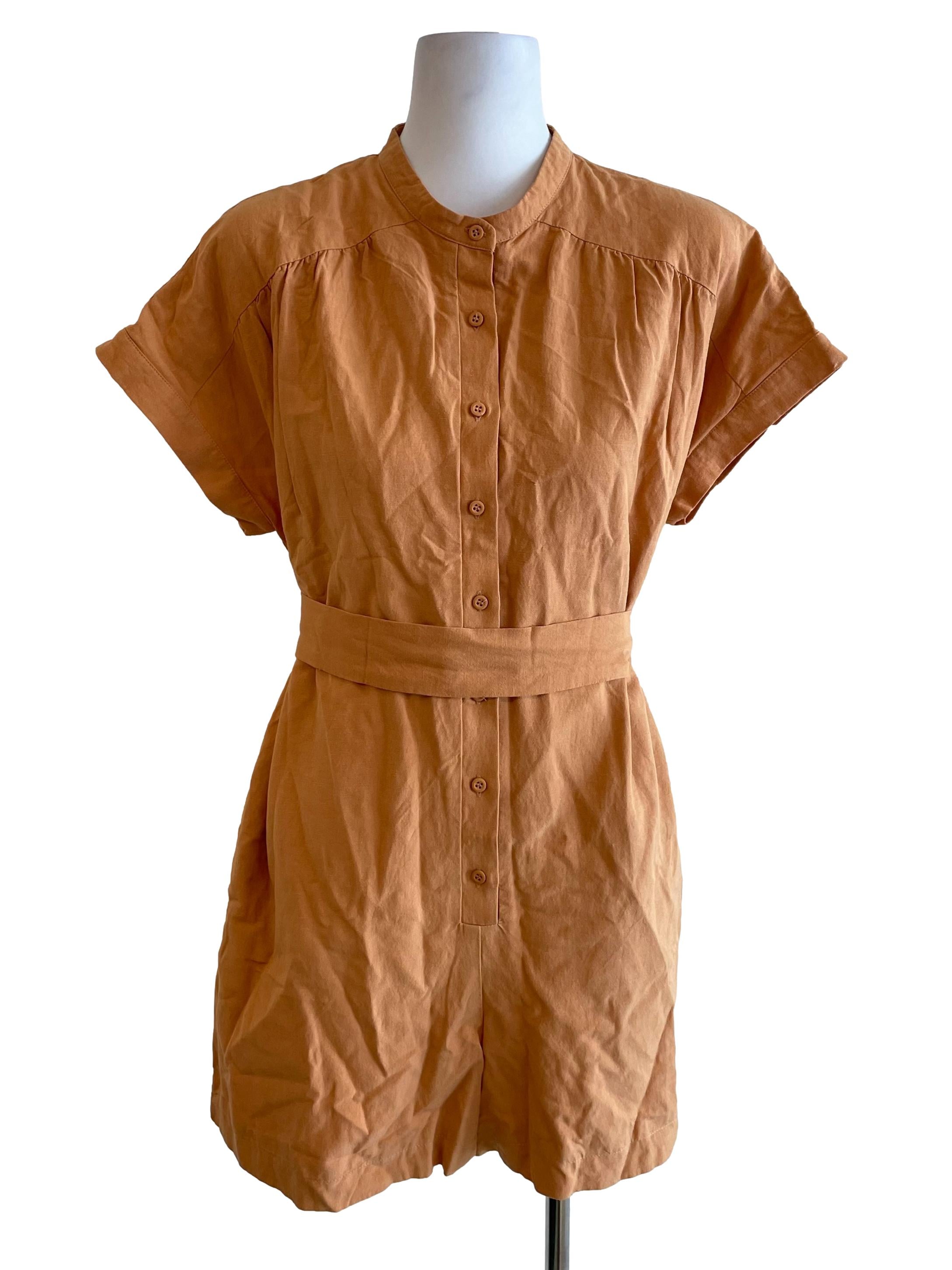 Orange Button-Down Boxy Romper OSN