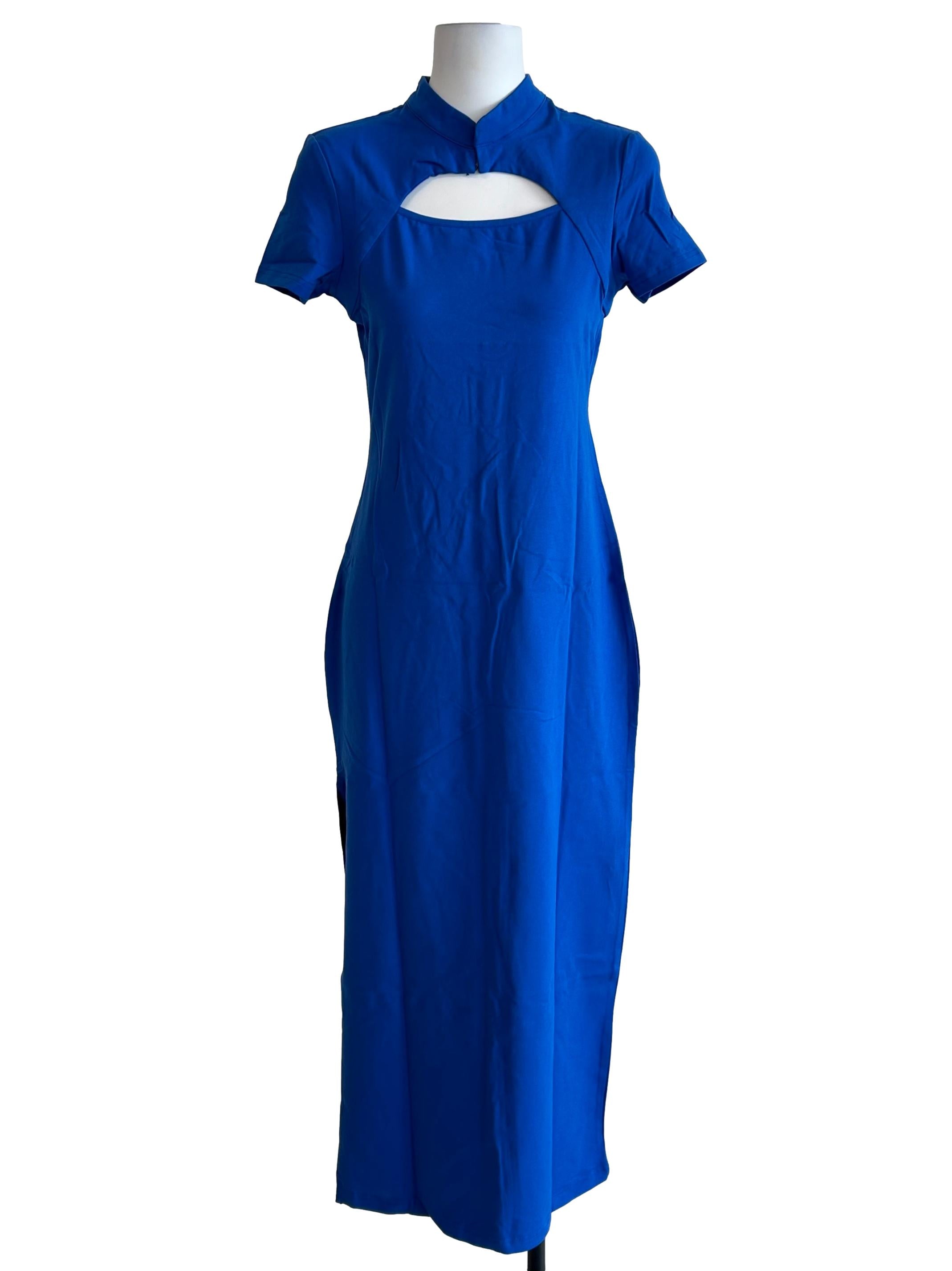 Blue Mae Mandarin Collared Maxi Dress