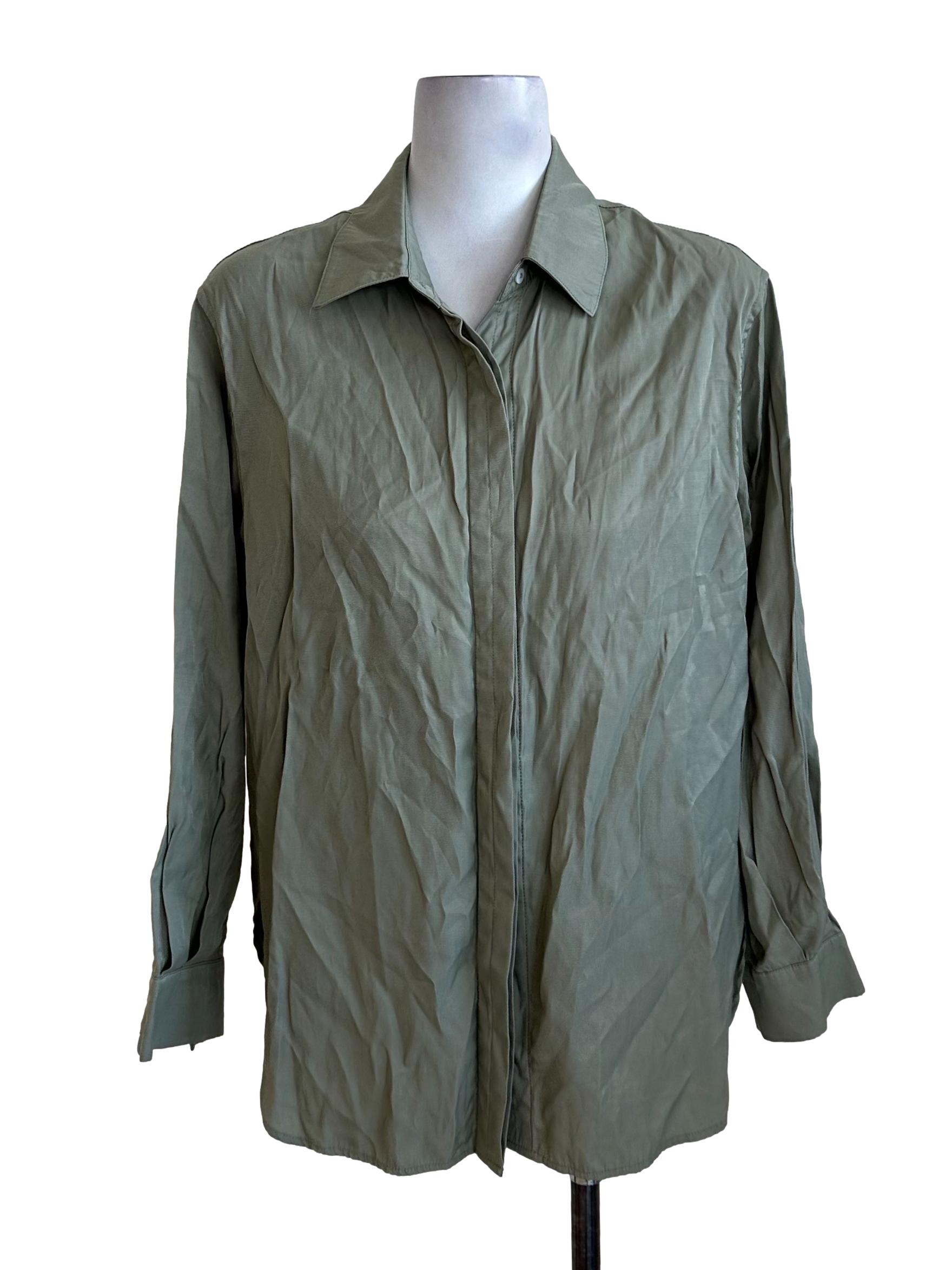 Sage Green Long Sleeve Collar Top OSN