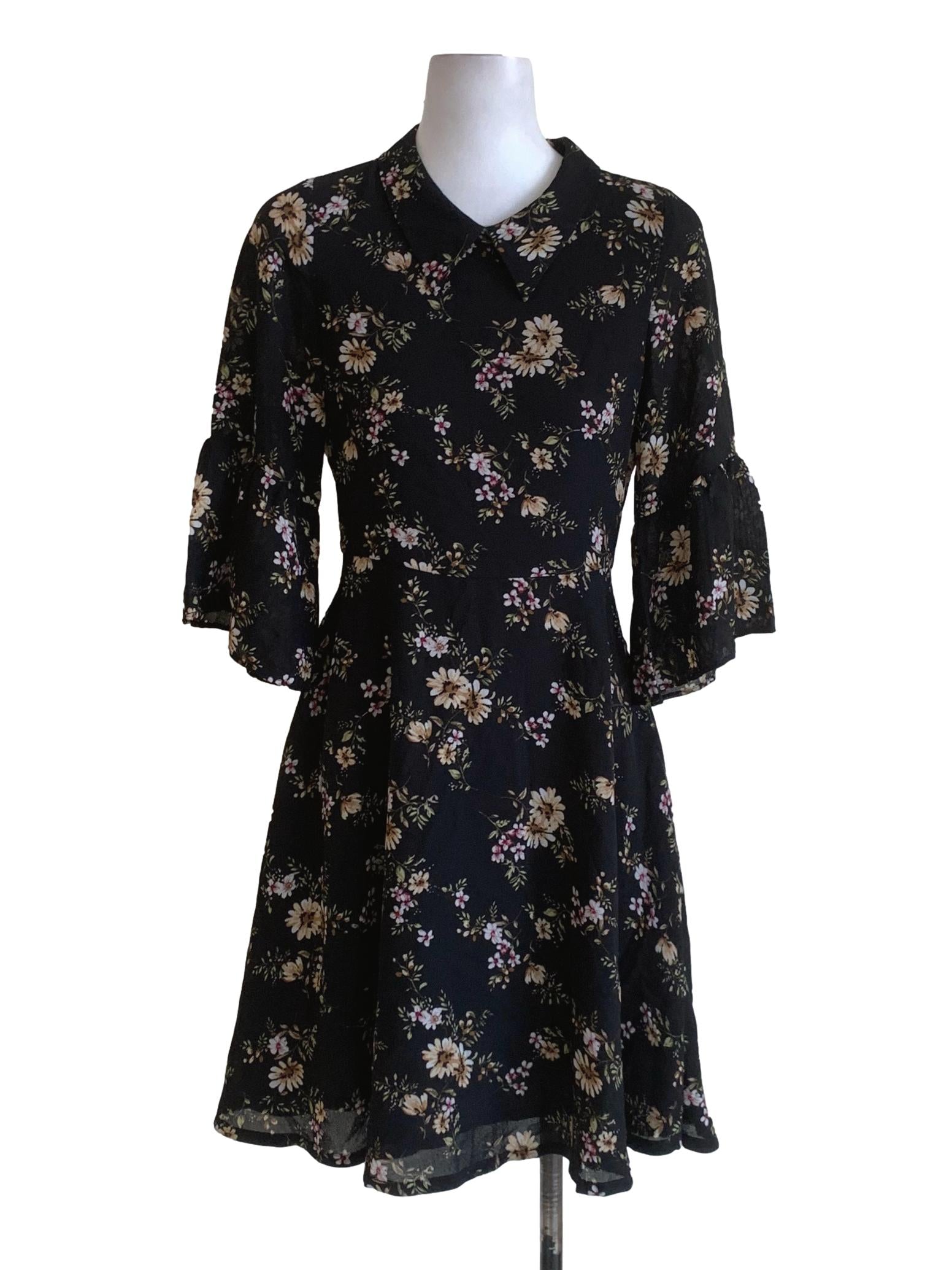 Black Floral Empire Dress