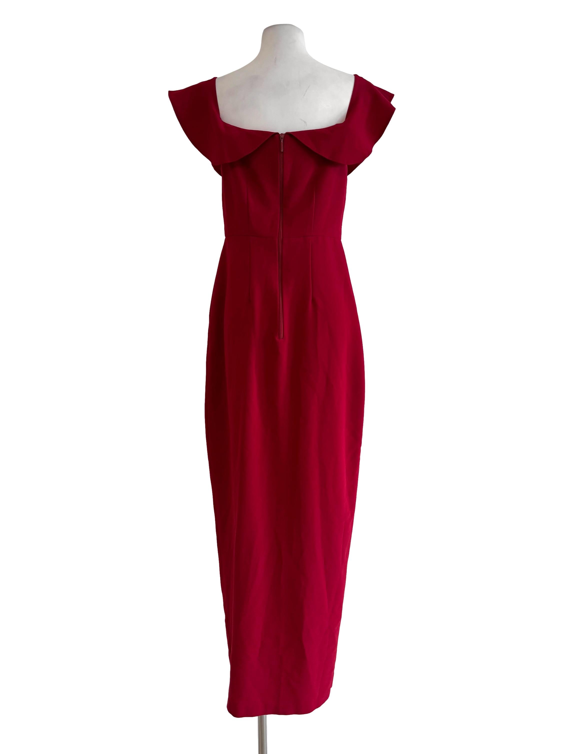 Crimson Red Off Shoulder Slit Pencil Dress