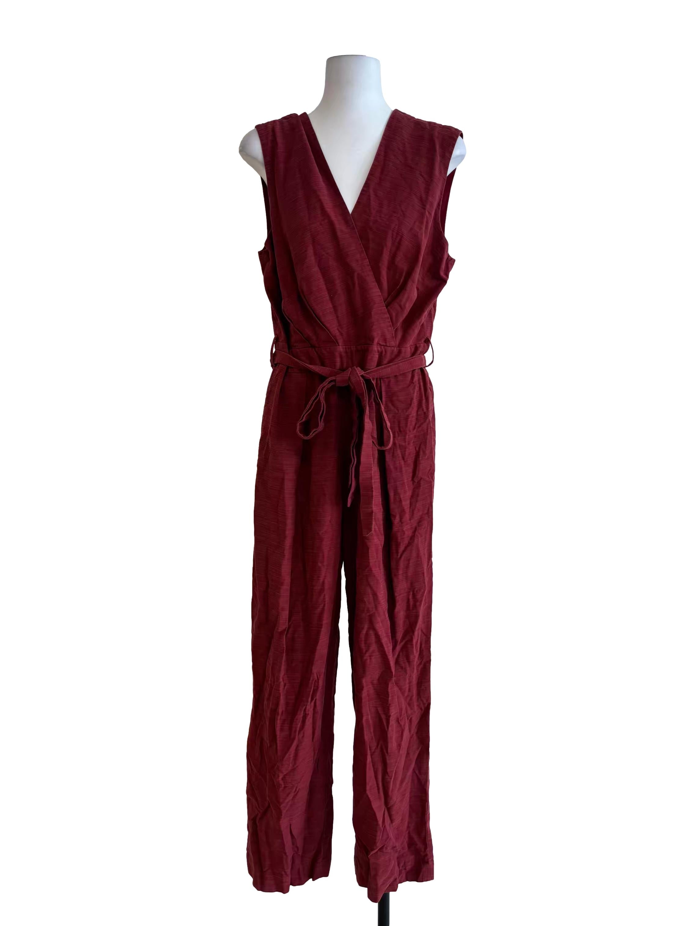 Brick Red Sleeveless Jumpsuit