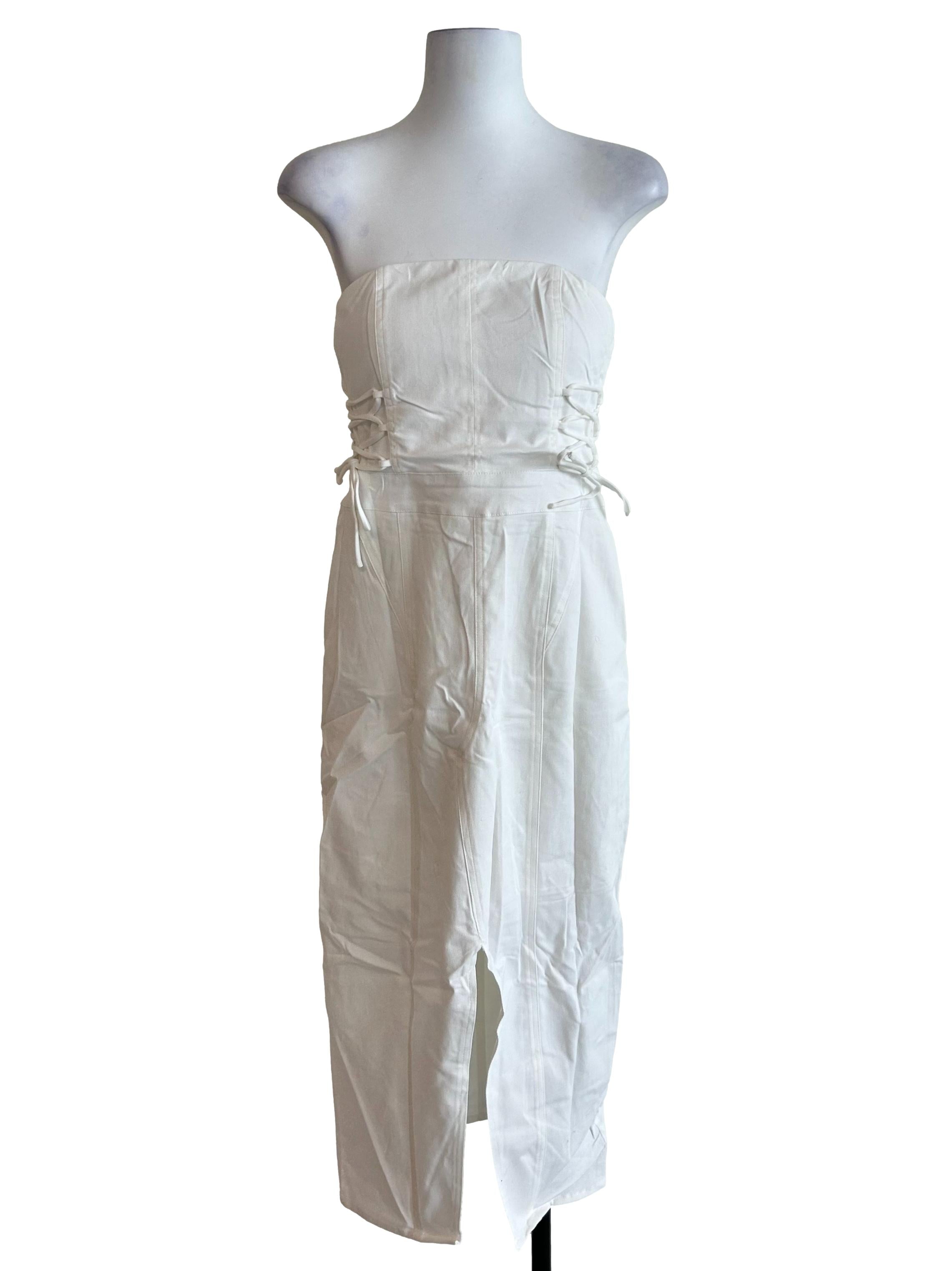 White Romare Lace Up Tube Padded Dress