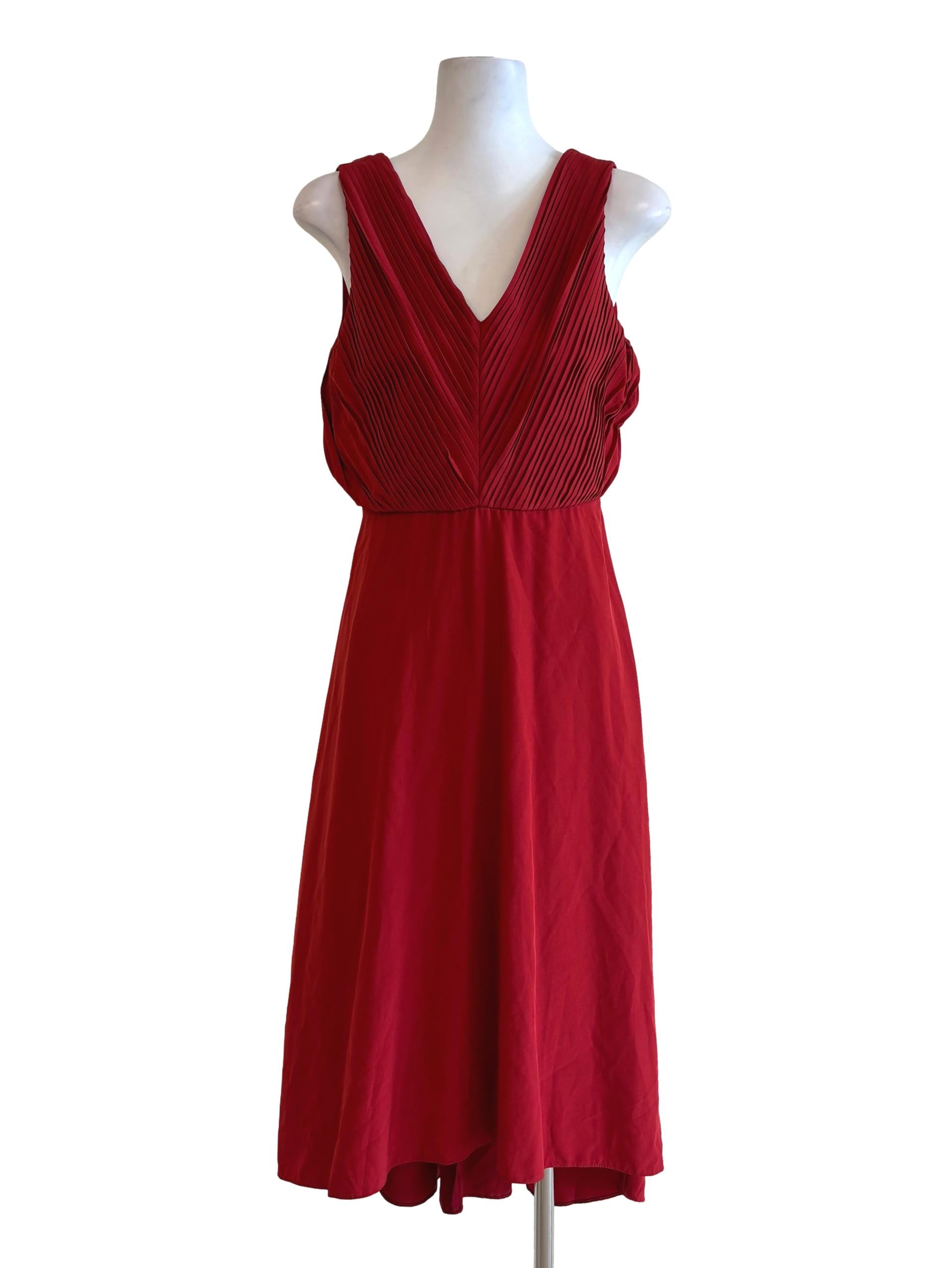 Scarlet Pleated V-Neck A-Line Dress