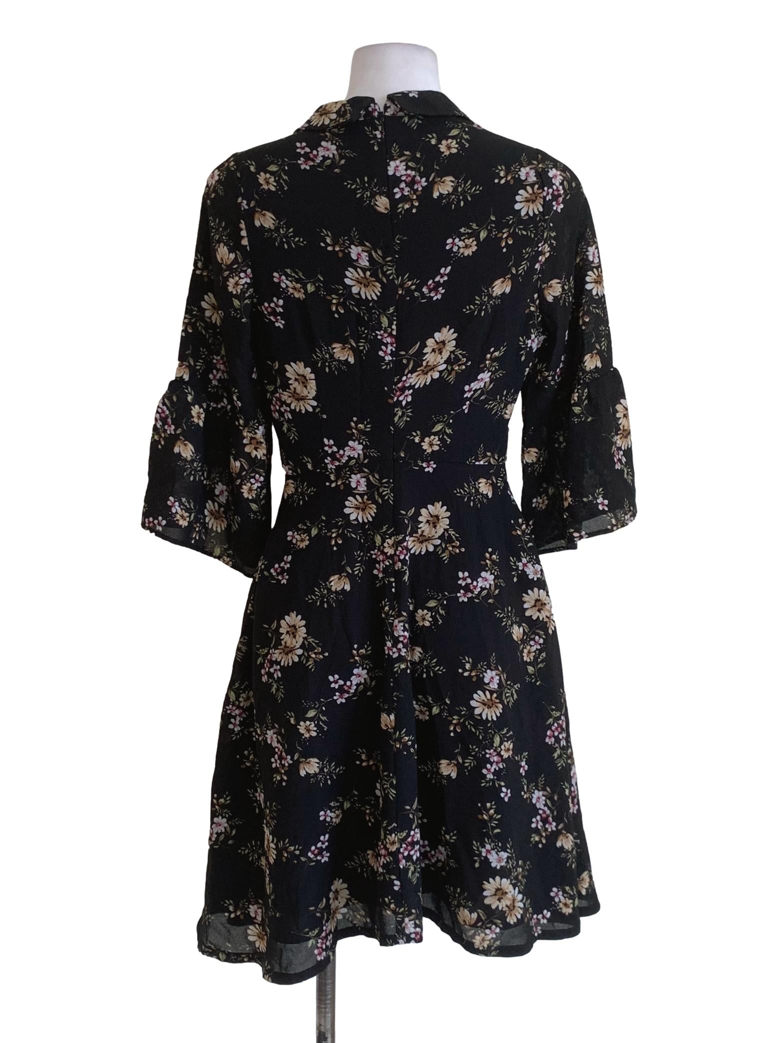Black Floral Empire Dress