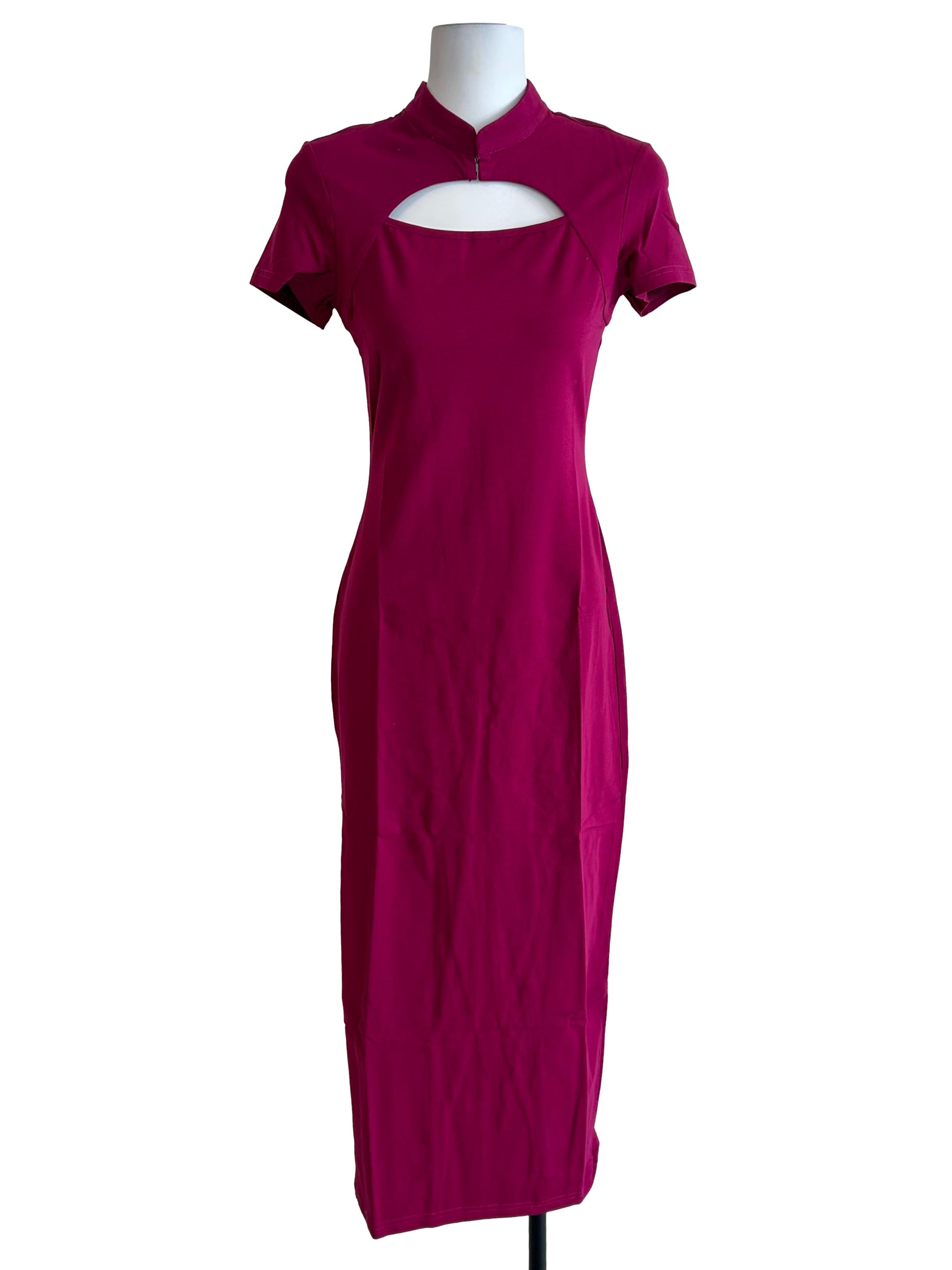 Magenta Mae Mandarin Collared Maxi Dress